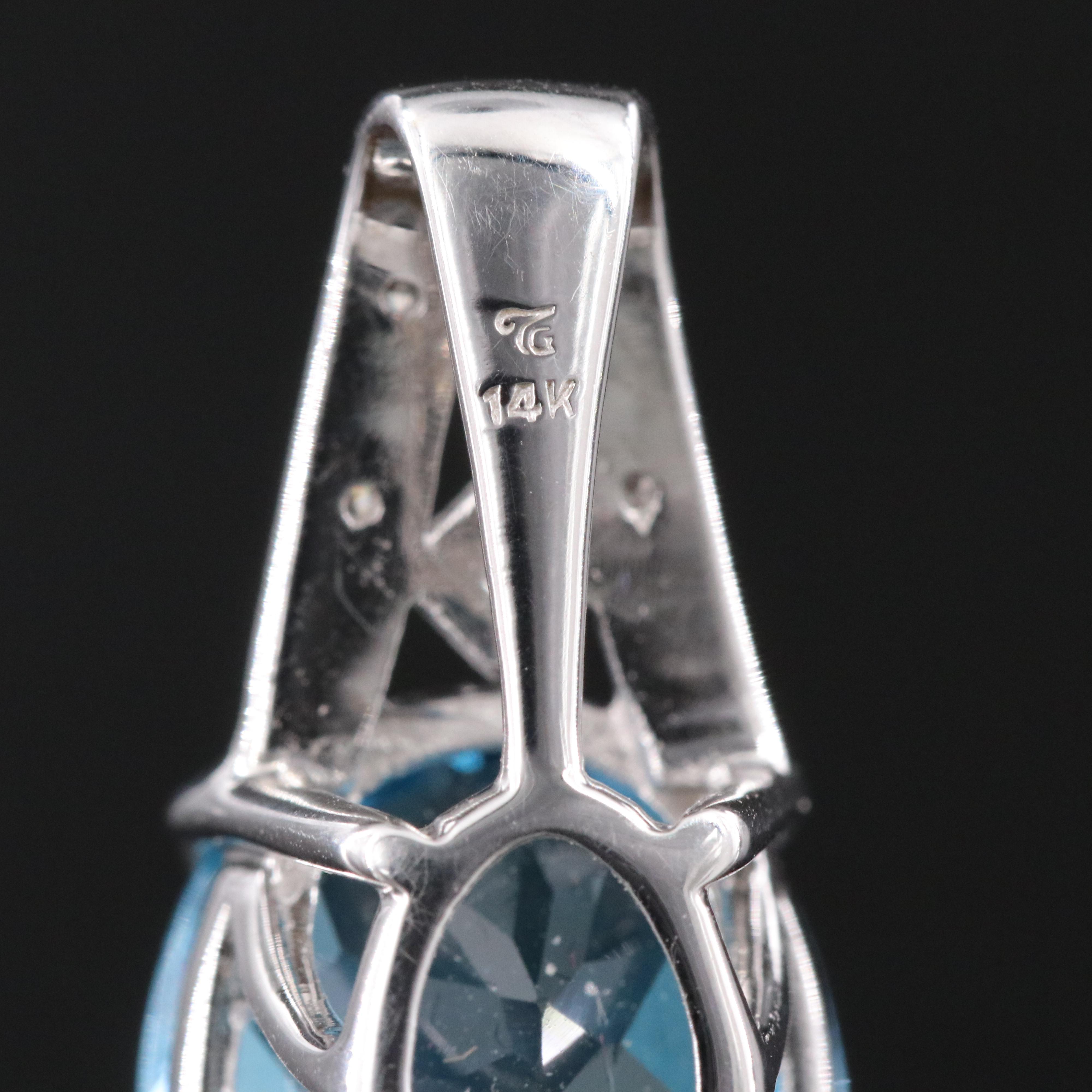14K 10.88 CT Swiss Blue Topaz and Diamond Slide Pendant