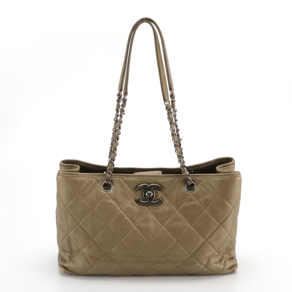 Chanel CC Turnlock Chain Tote in Bronze Matelasse Caviar Leather