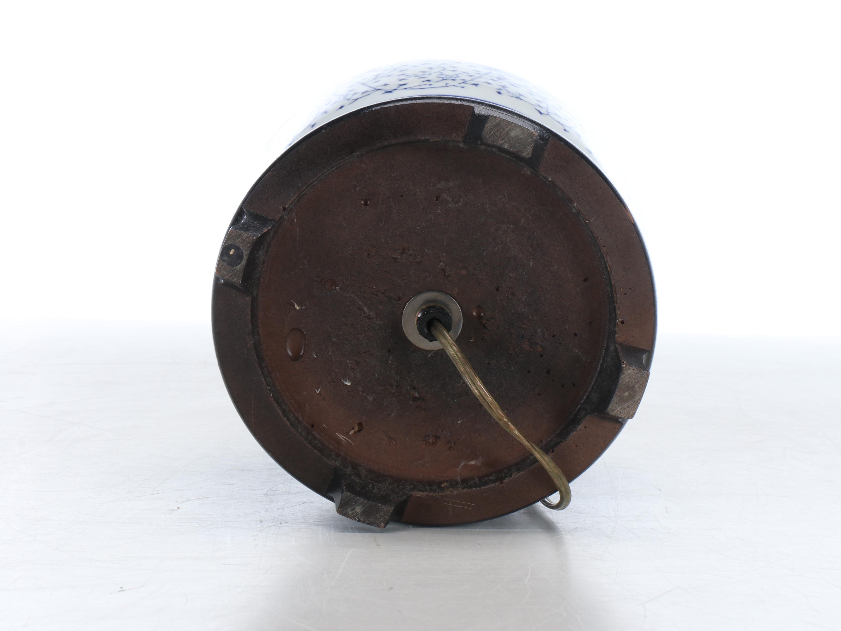 Chinese Floral Blue and White Porcelain Ginger Jar Table Lamp with Bell Shade