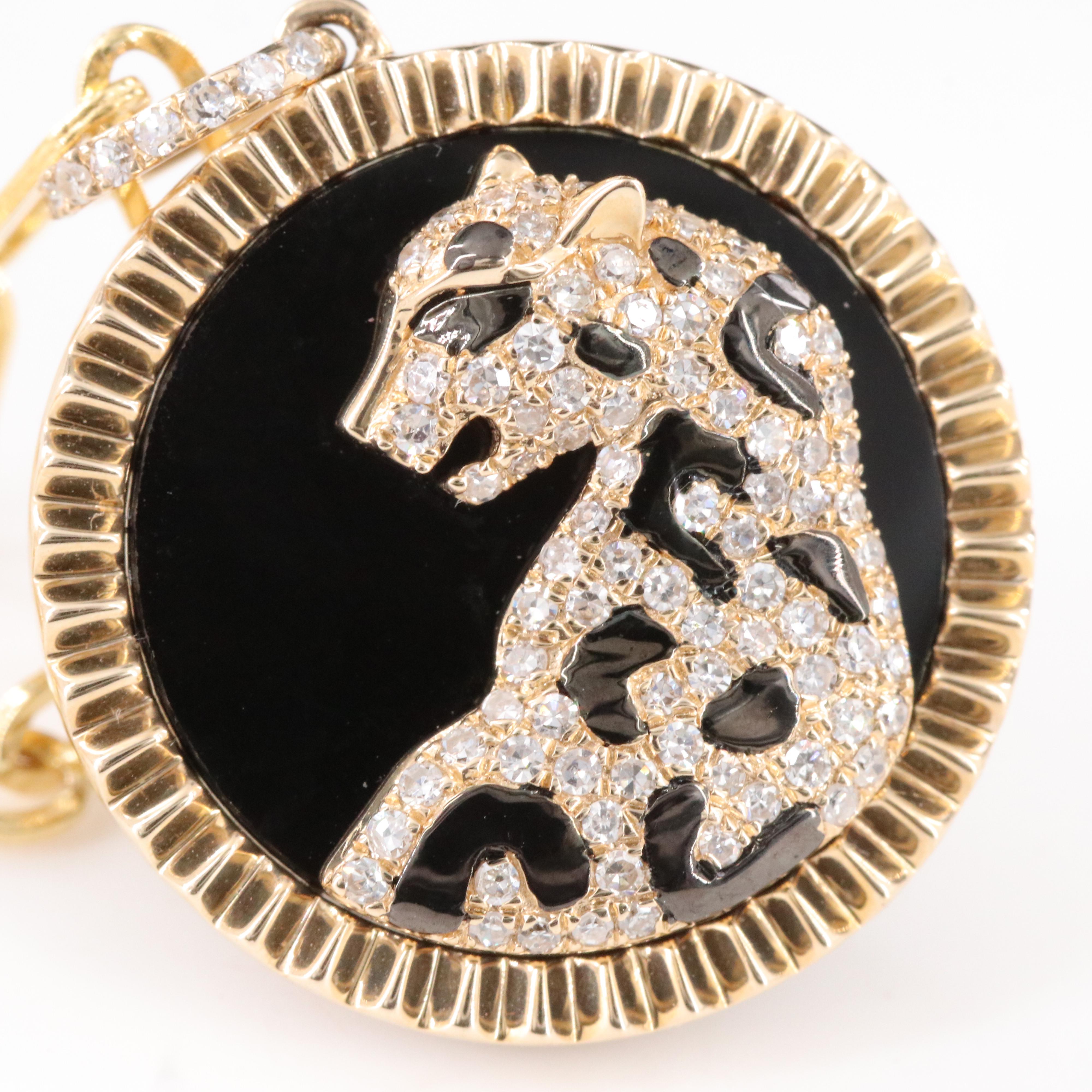 EFFY 14K Black Onyx, Diamond and Enamel Jaguar Pendant on Paper Clip Necklace