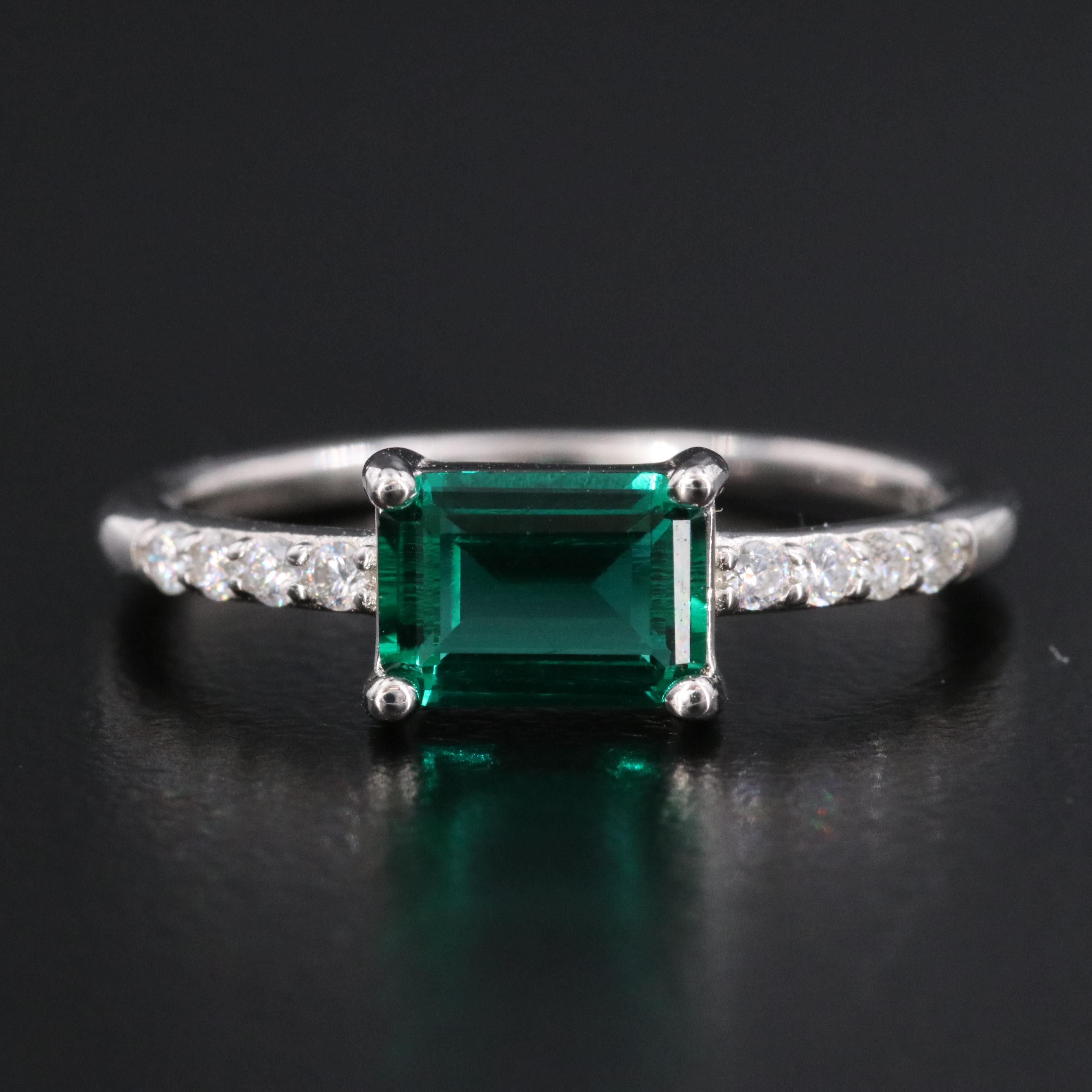 Sterling Emerald and Moissanite Ring