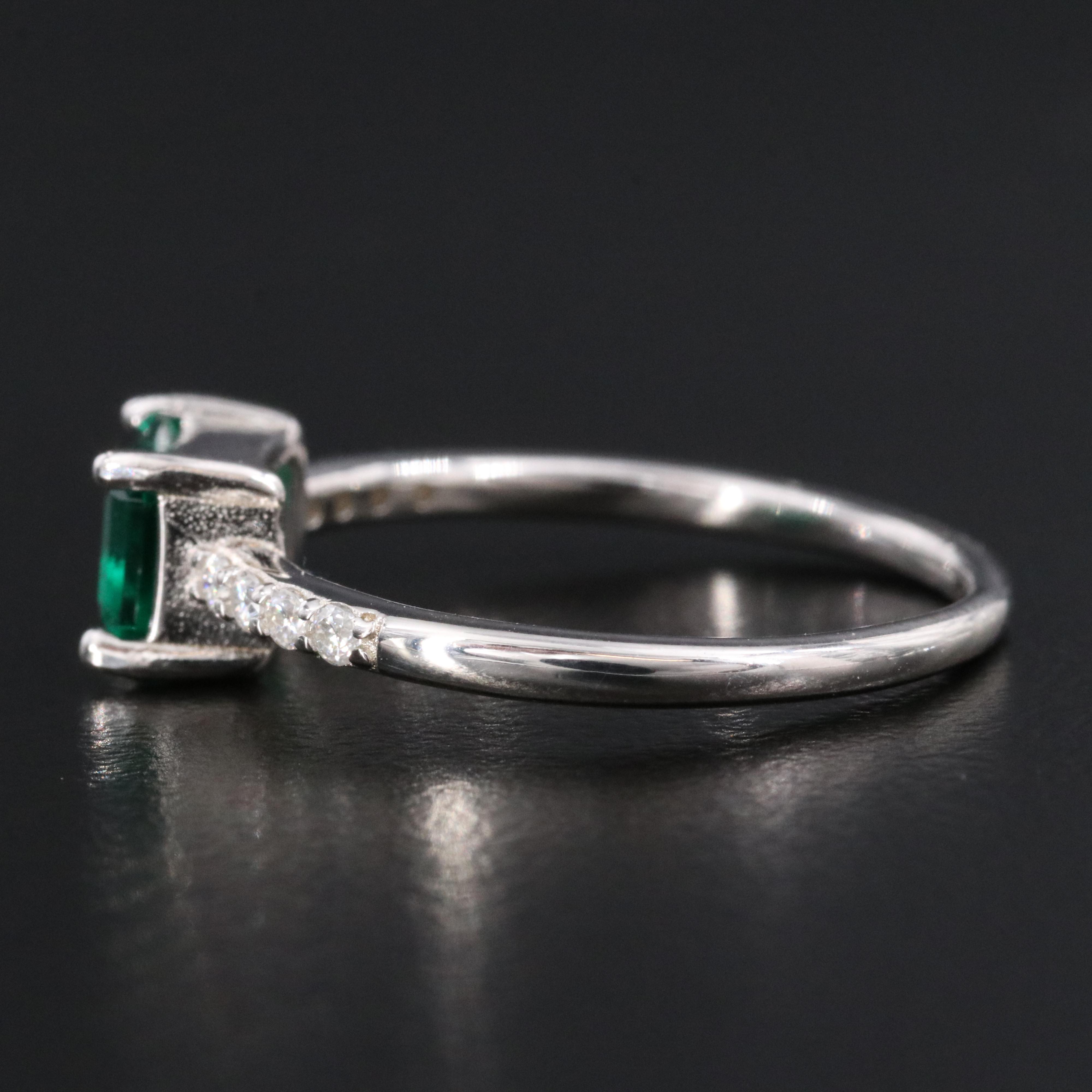 Sterling Emerald and Moissanite Ring