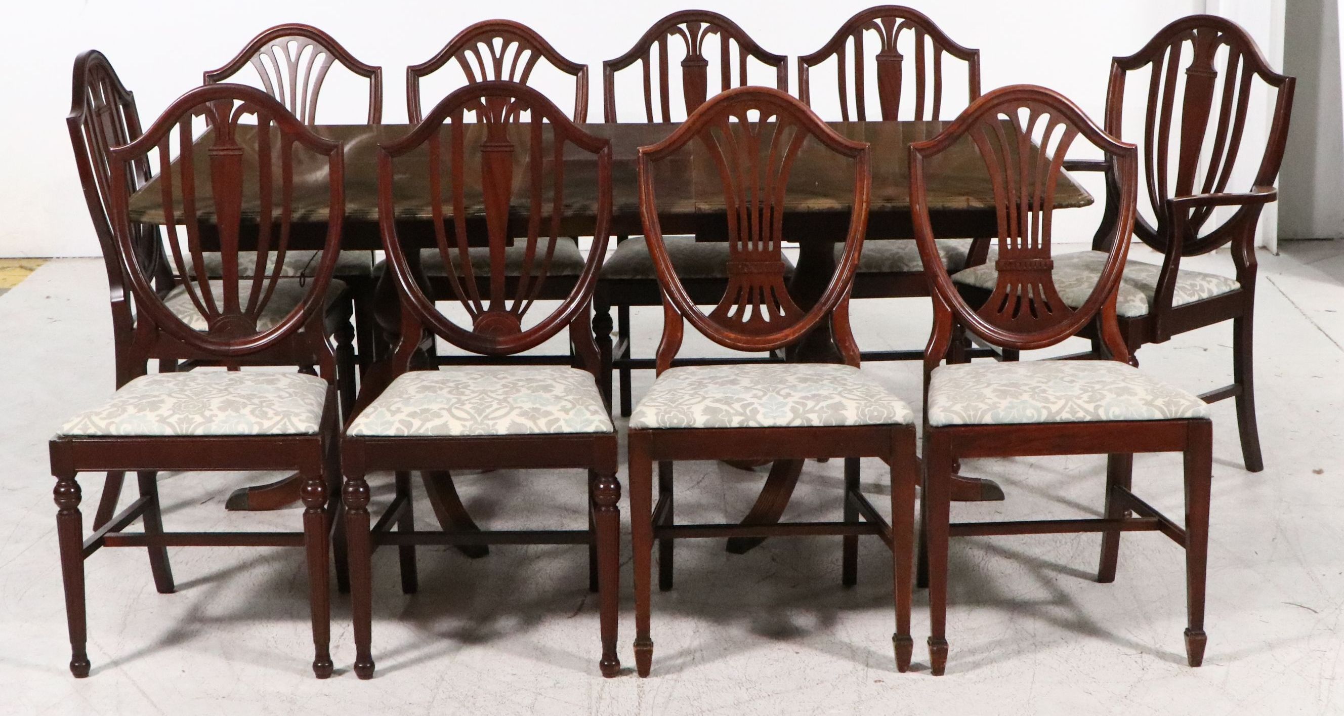 Eleven-Piece Duncan Phyfe Style Mahogany Dining Set with Shield-Back Chairs