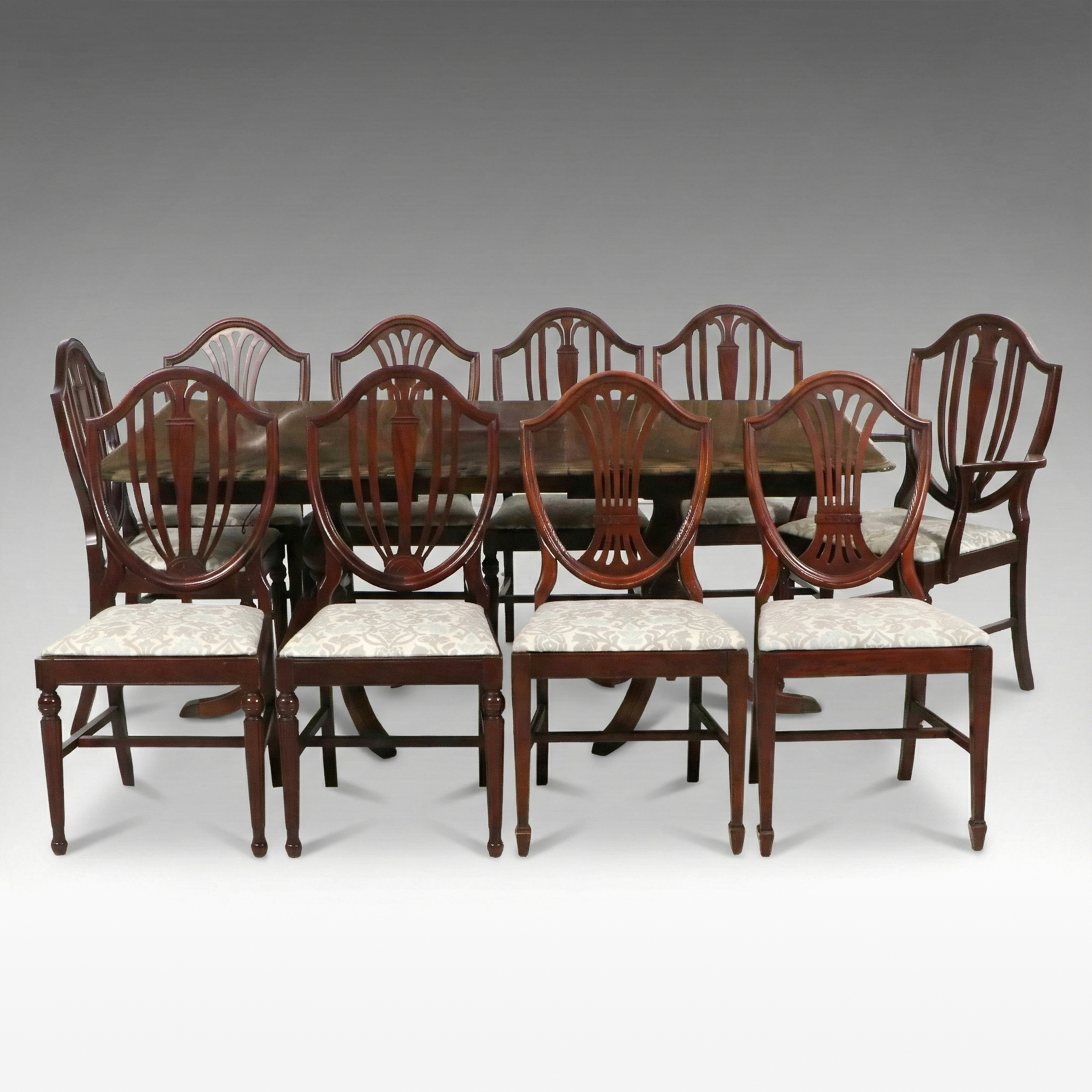 Eleven-Piece Duncan Phyfe Style Mahogany Dining Set with Shield-Back Chairs