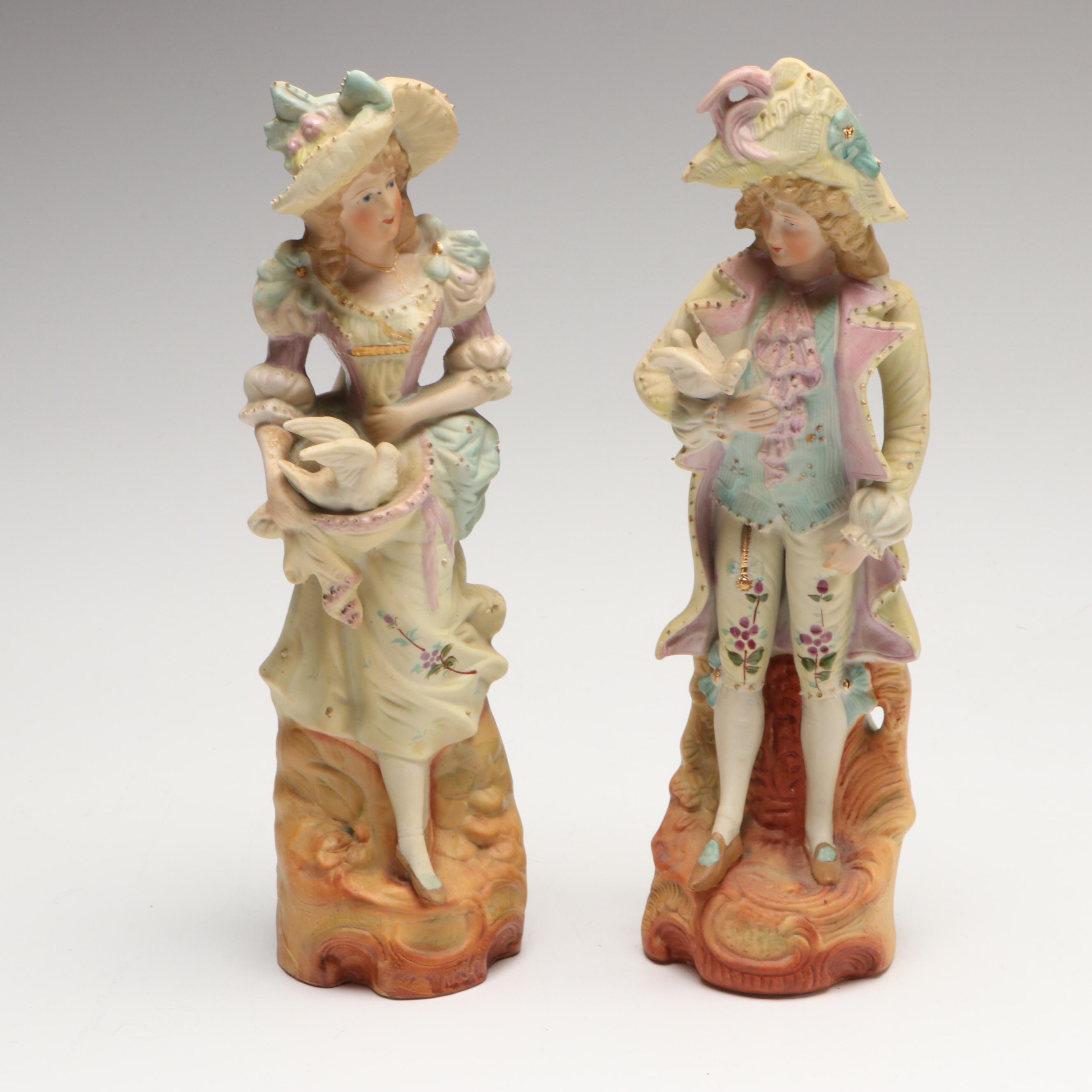 Victorian Style Hand-Painted Bisque Porcelain Figurines