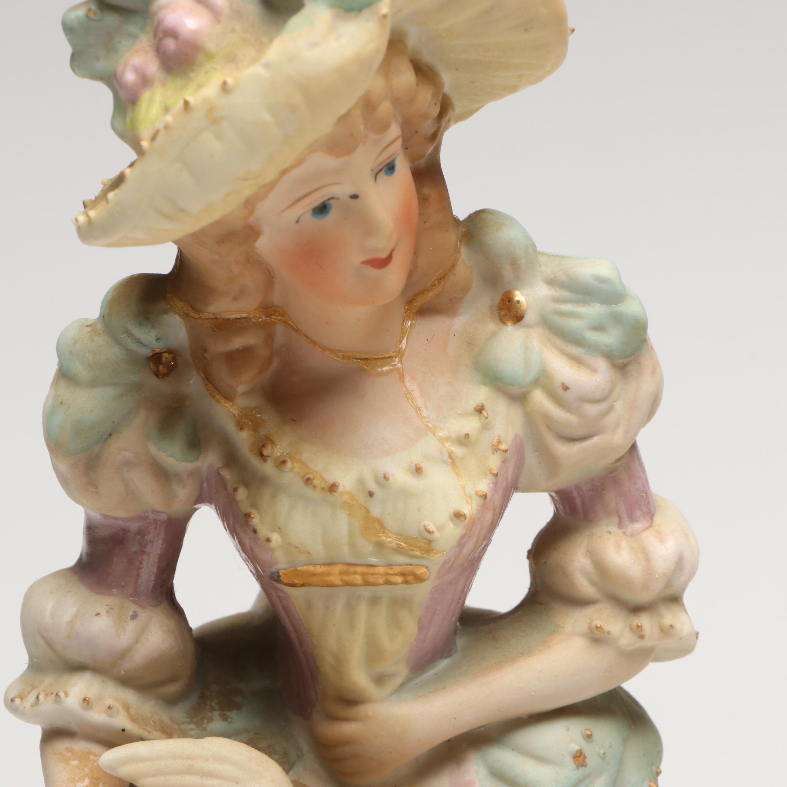 Victorian Style Hand-Painted Bisque Porcelain Figurines