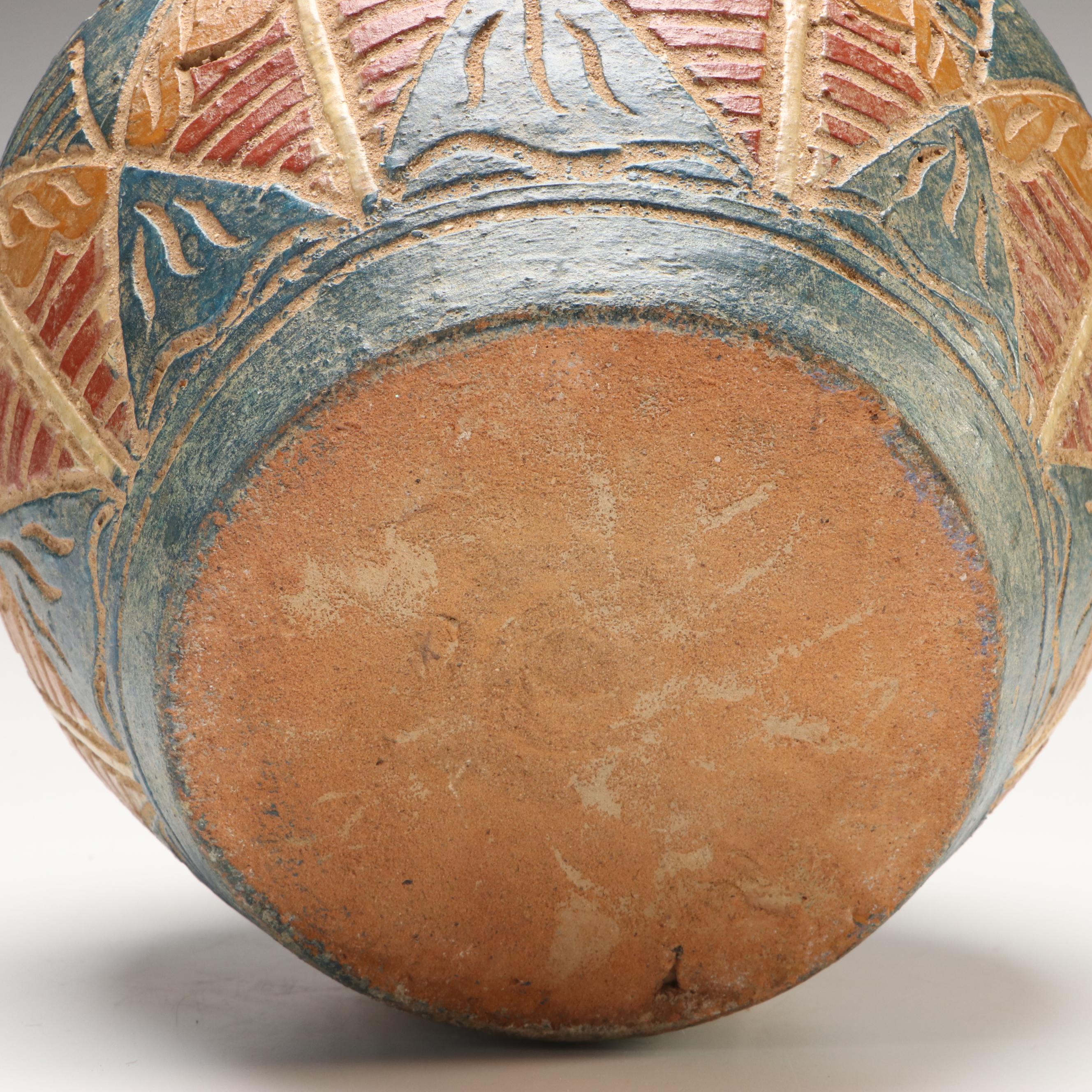 Abstract Fish Sgraffito Art Pottery Vase