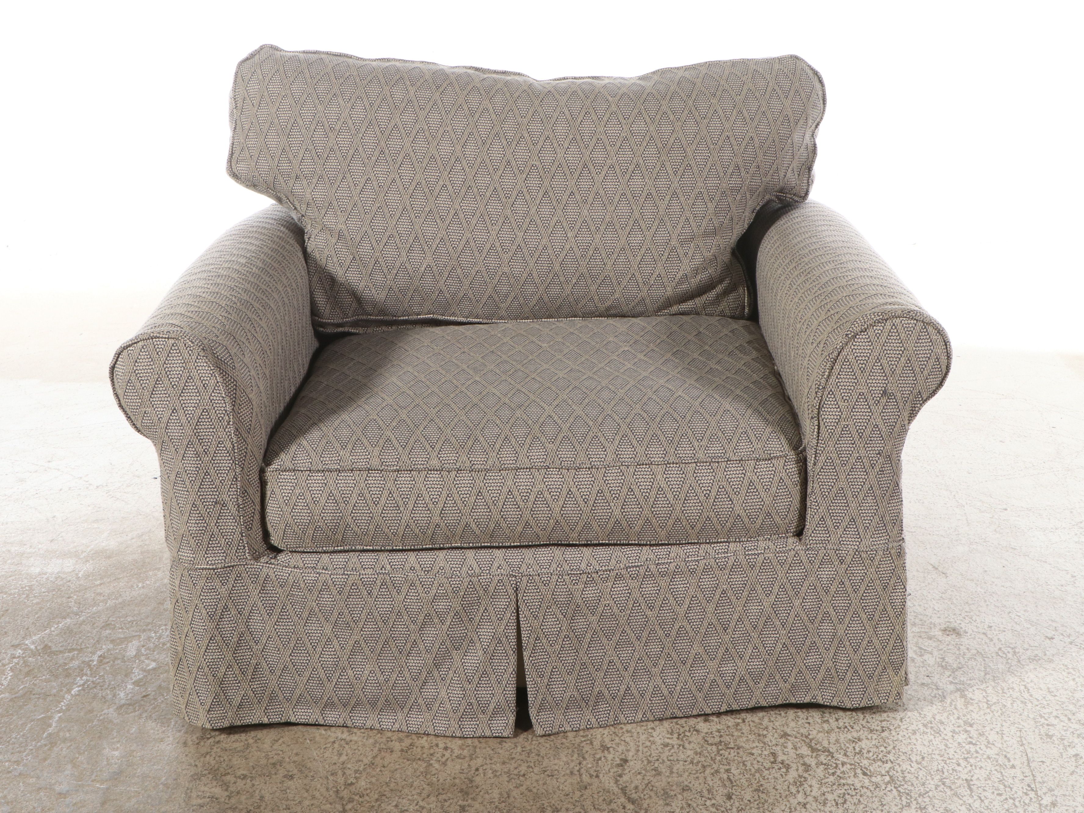 Contemporary Woven Fabric Slipcovered Armchair and Ottoman