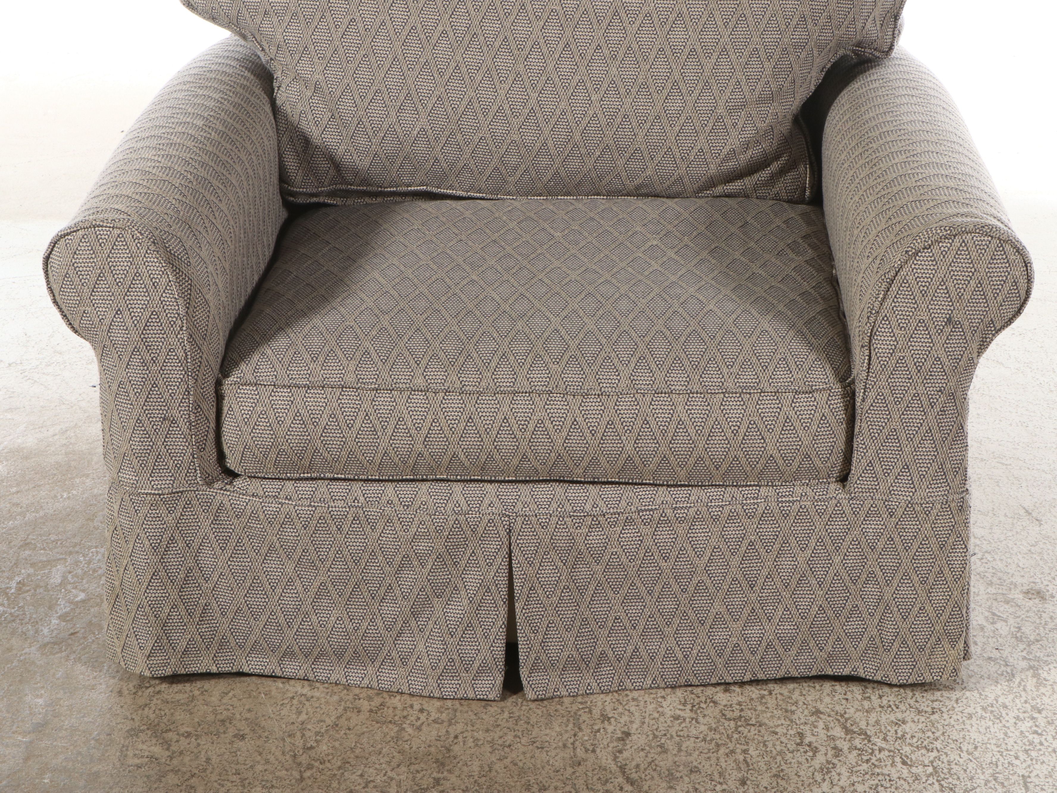 Contemporary Woven Fabric Slipcovered Armchair and Ottoman