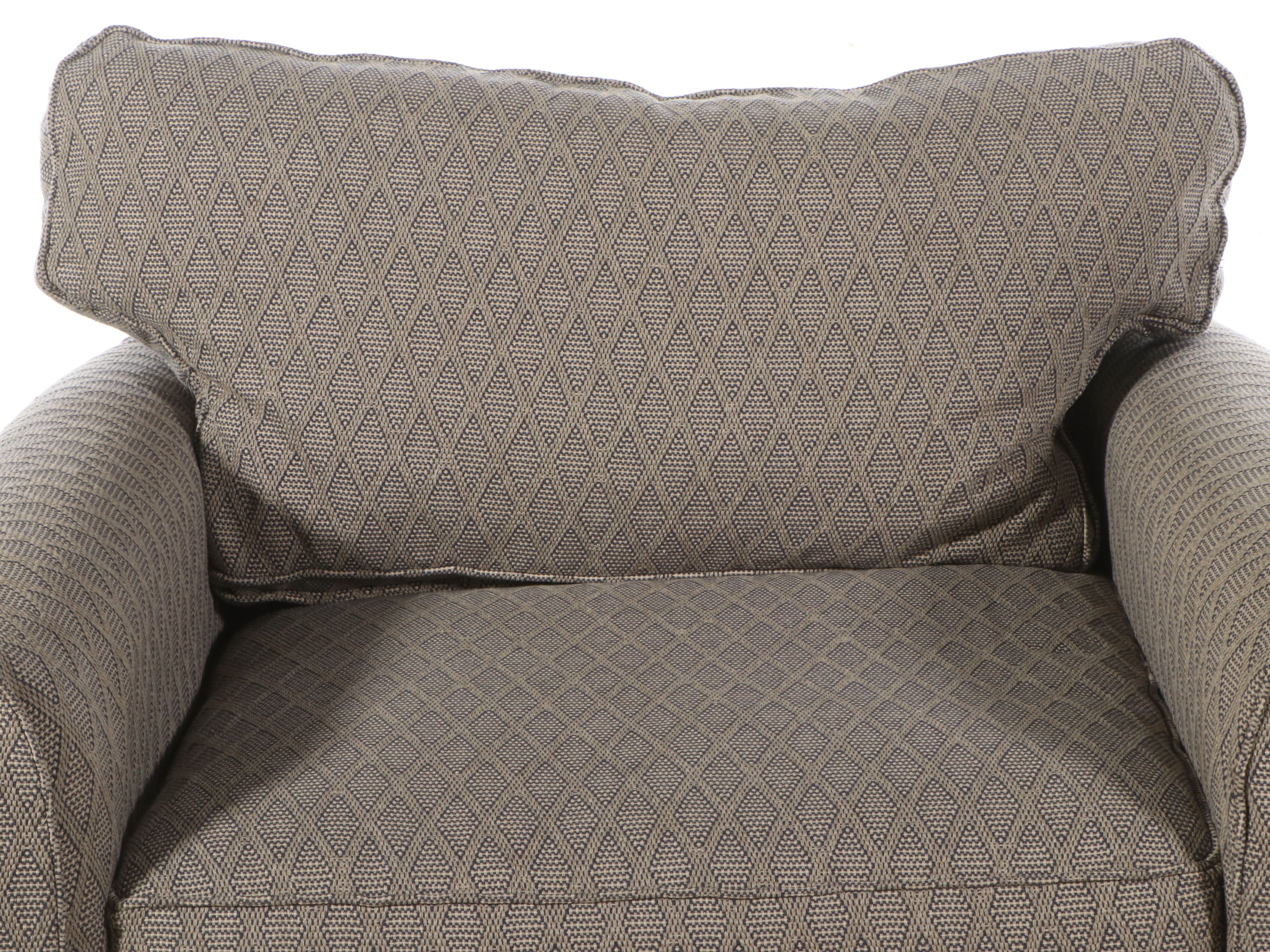 Contemporary Woven Fabric Slipcovered Armchair and Ottoman