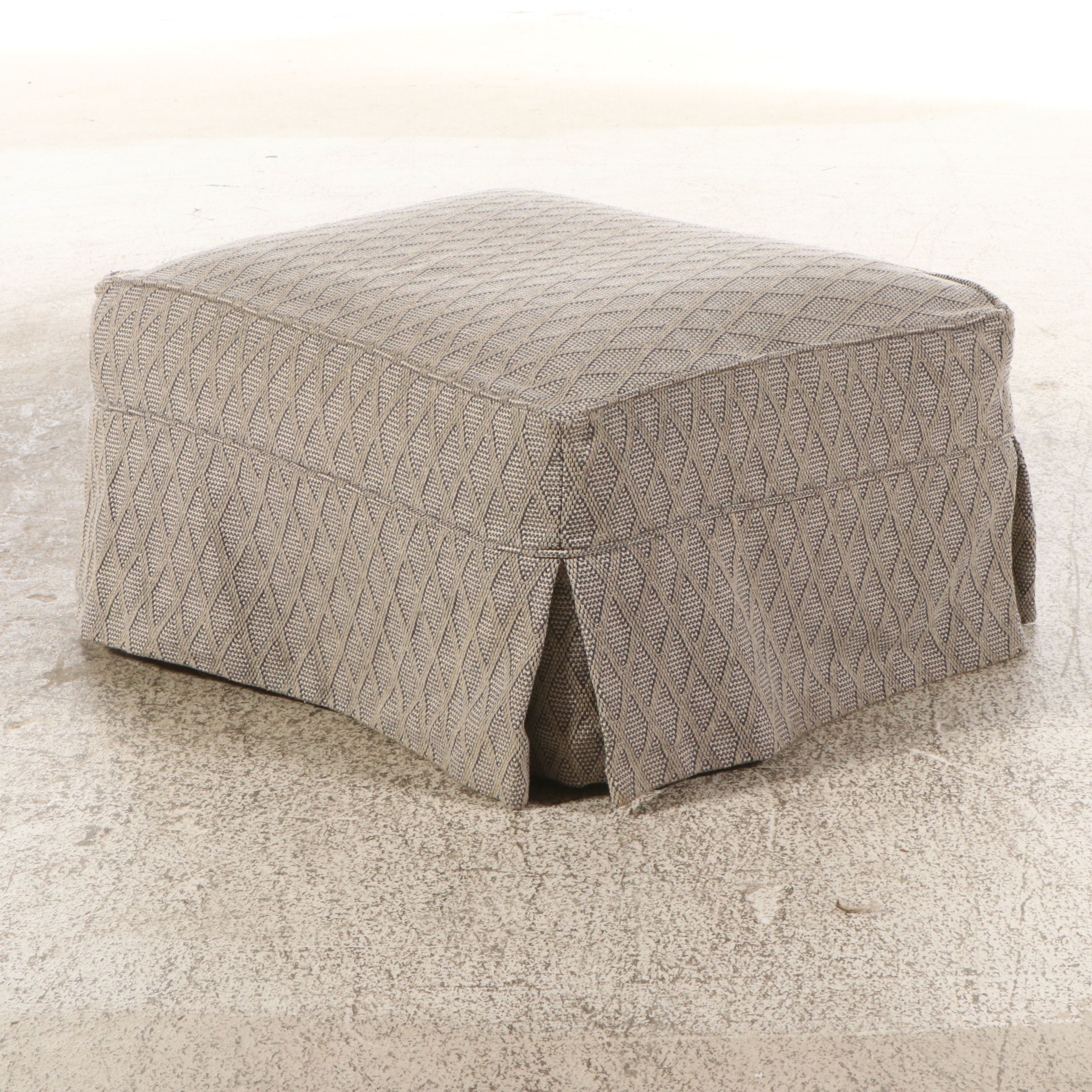 Contemporary Woven Fabric Slipcovered Armchair and Ottoman