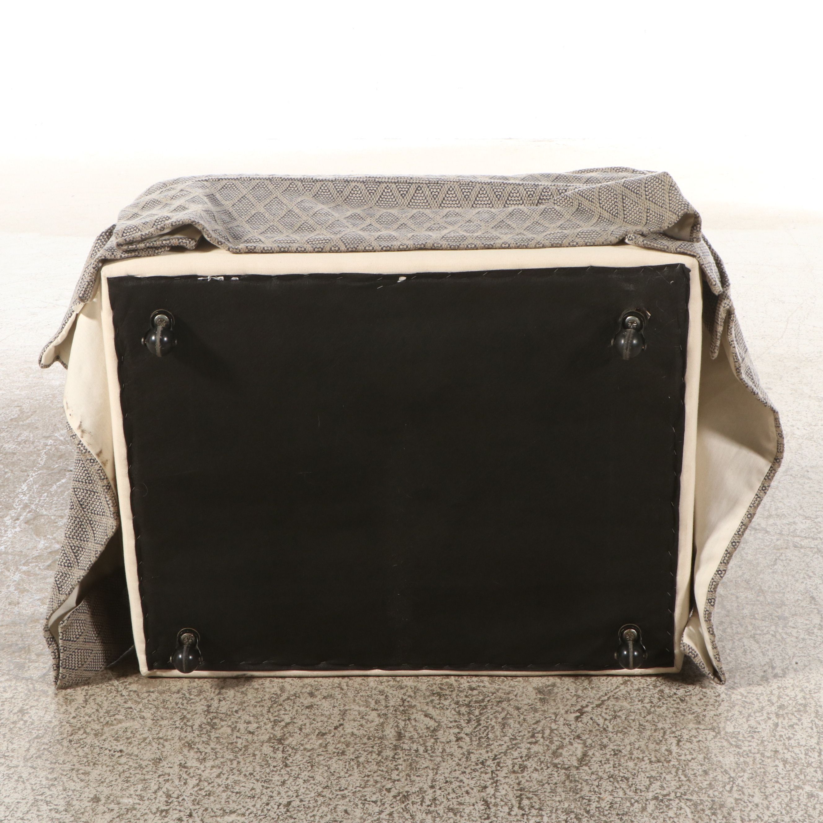 Contemporary Woven Fabric Slipcovered Armchair and Ottoman