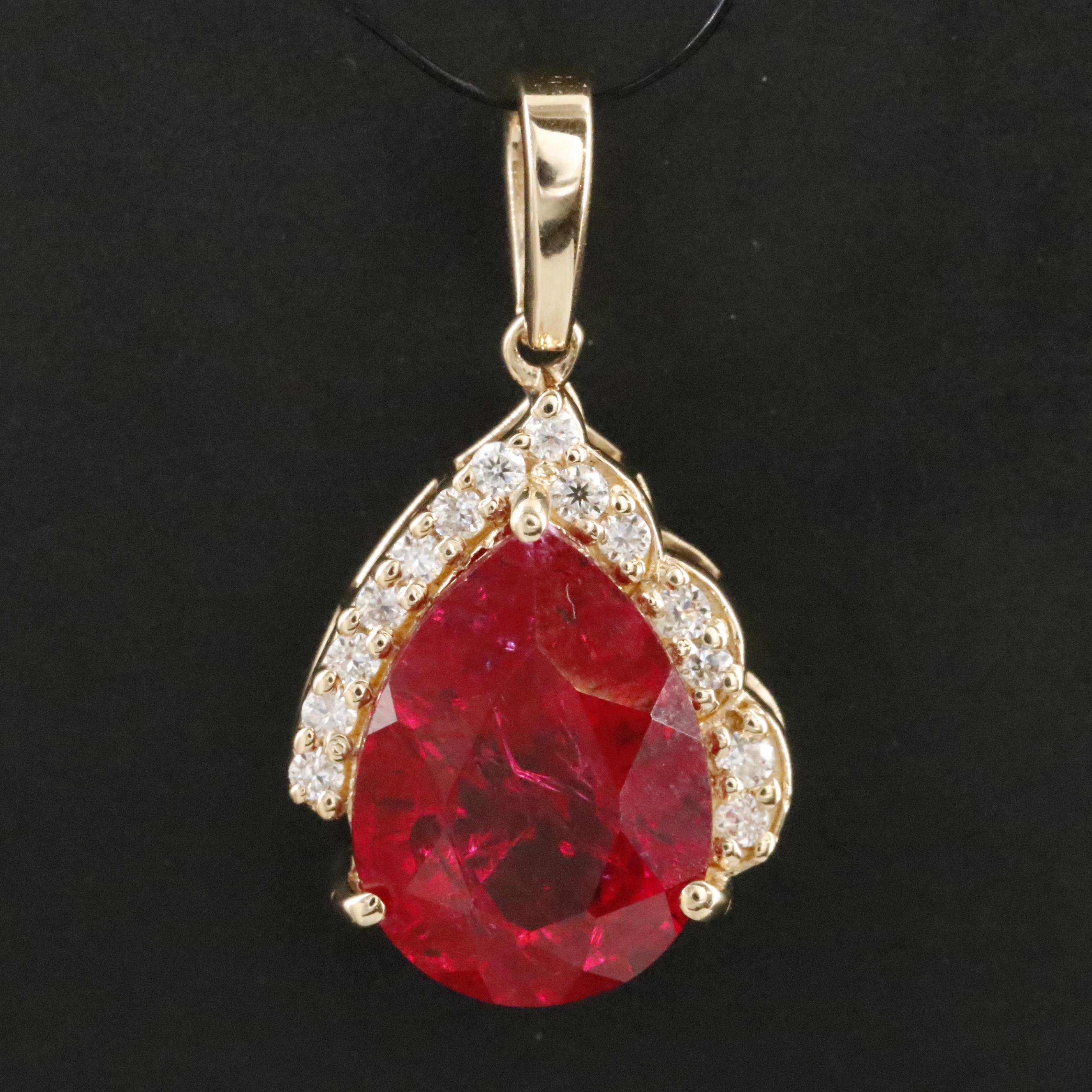 14K 3.48 CT Ruby and Moissanite Pendant
