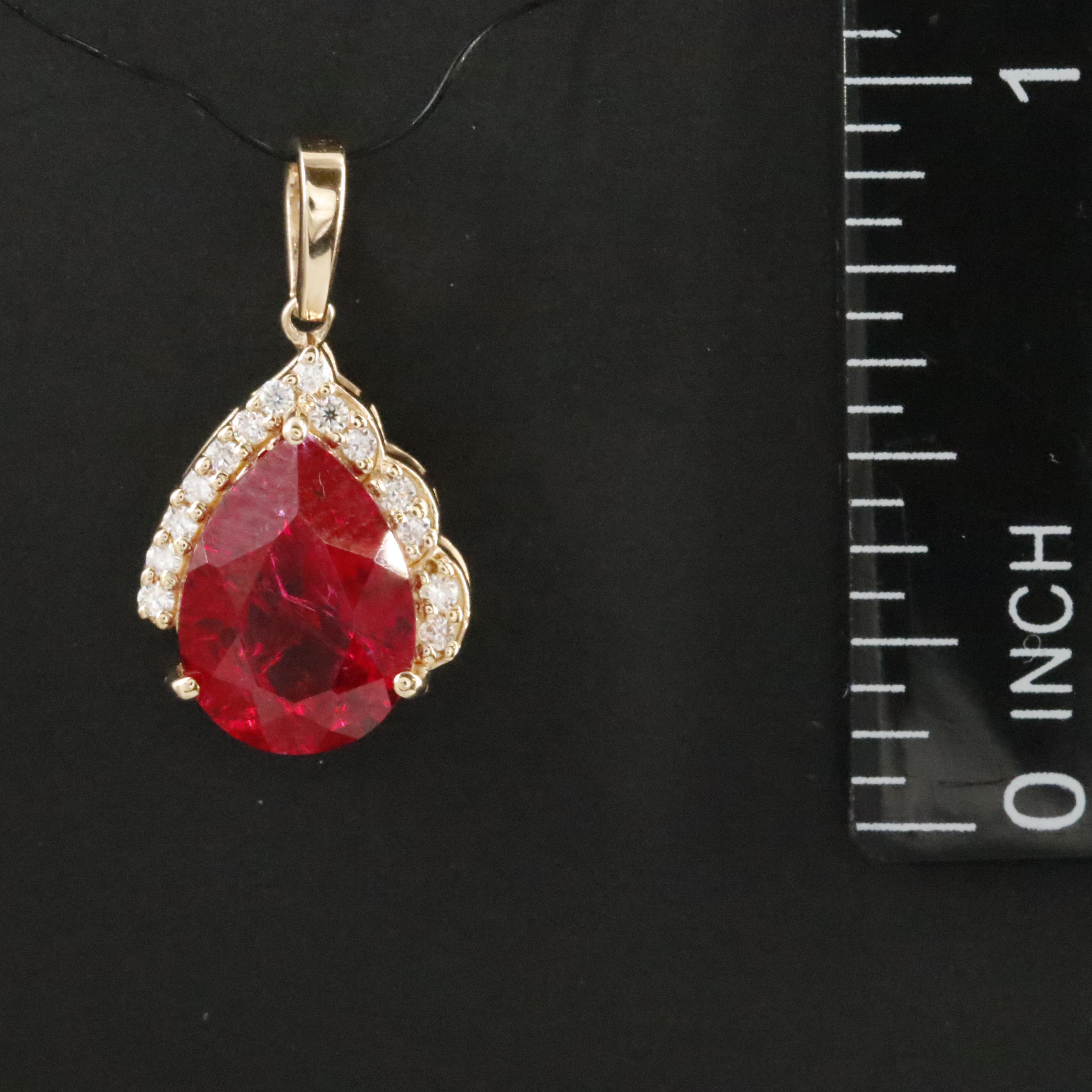 14K 3.48 CT Ruby and Moissanite Pendant