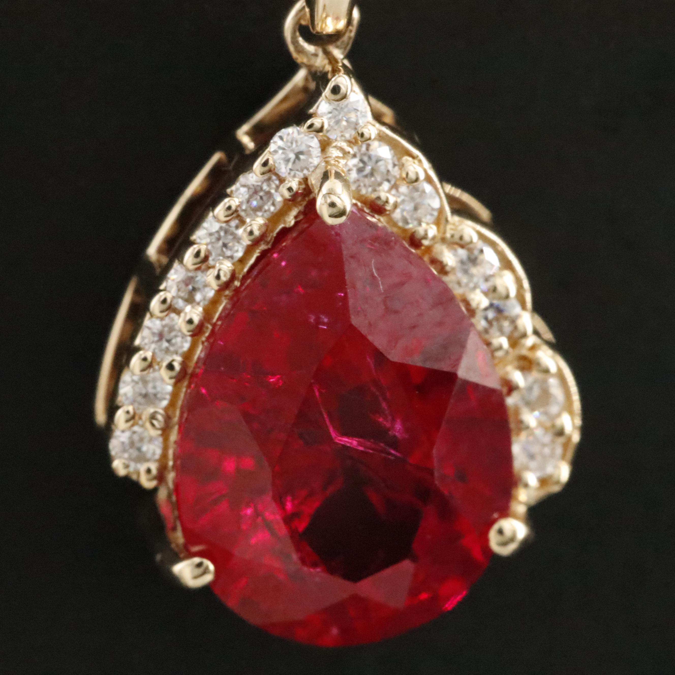 14K 3.48 CT Ruby and Moissanite Pendant