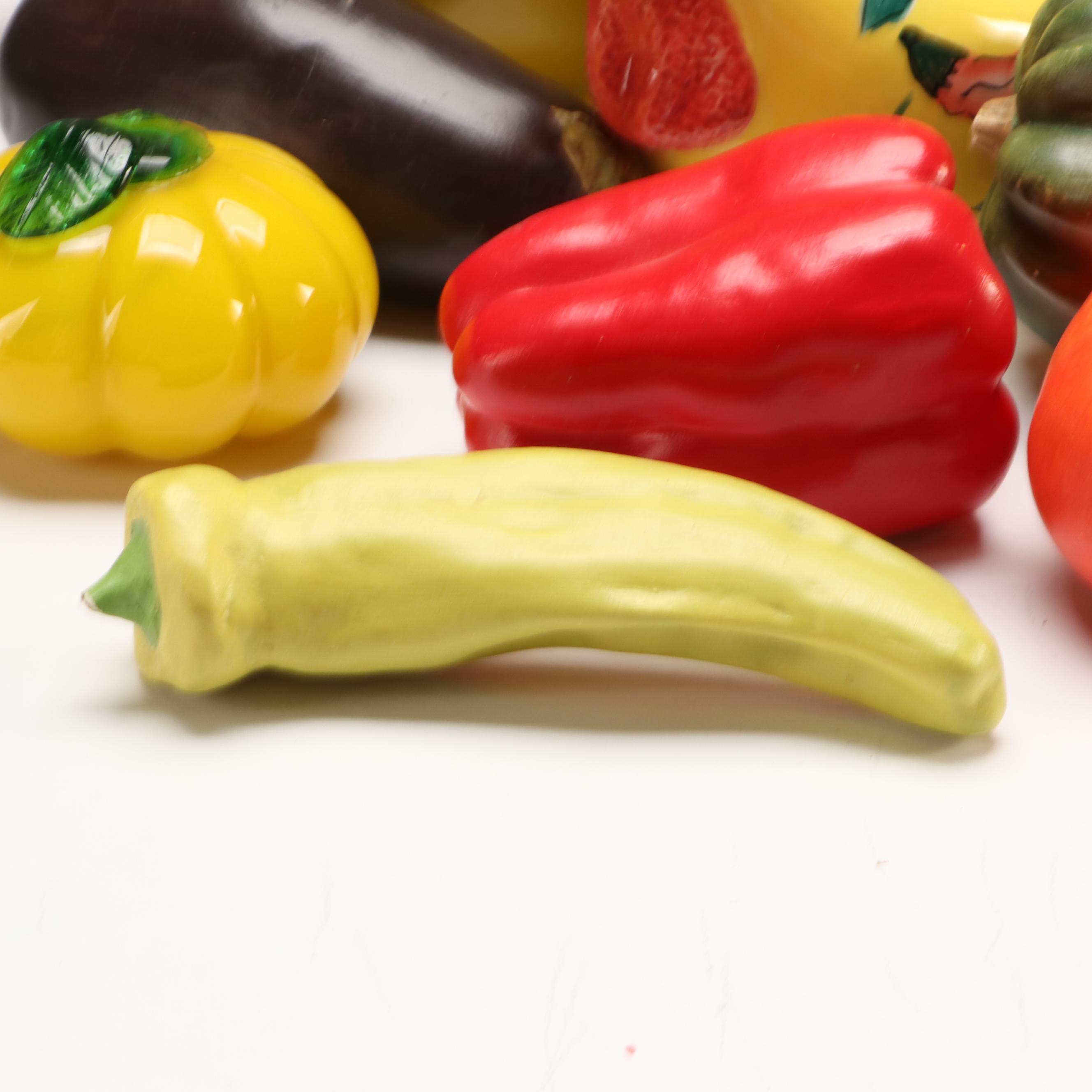 Ceramic and Glass Vegetable Sculptures with Other Serveware and Table Décor