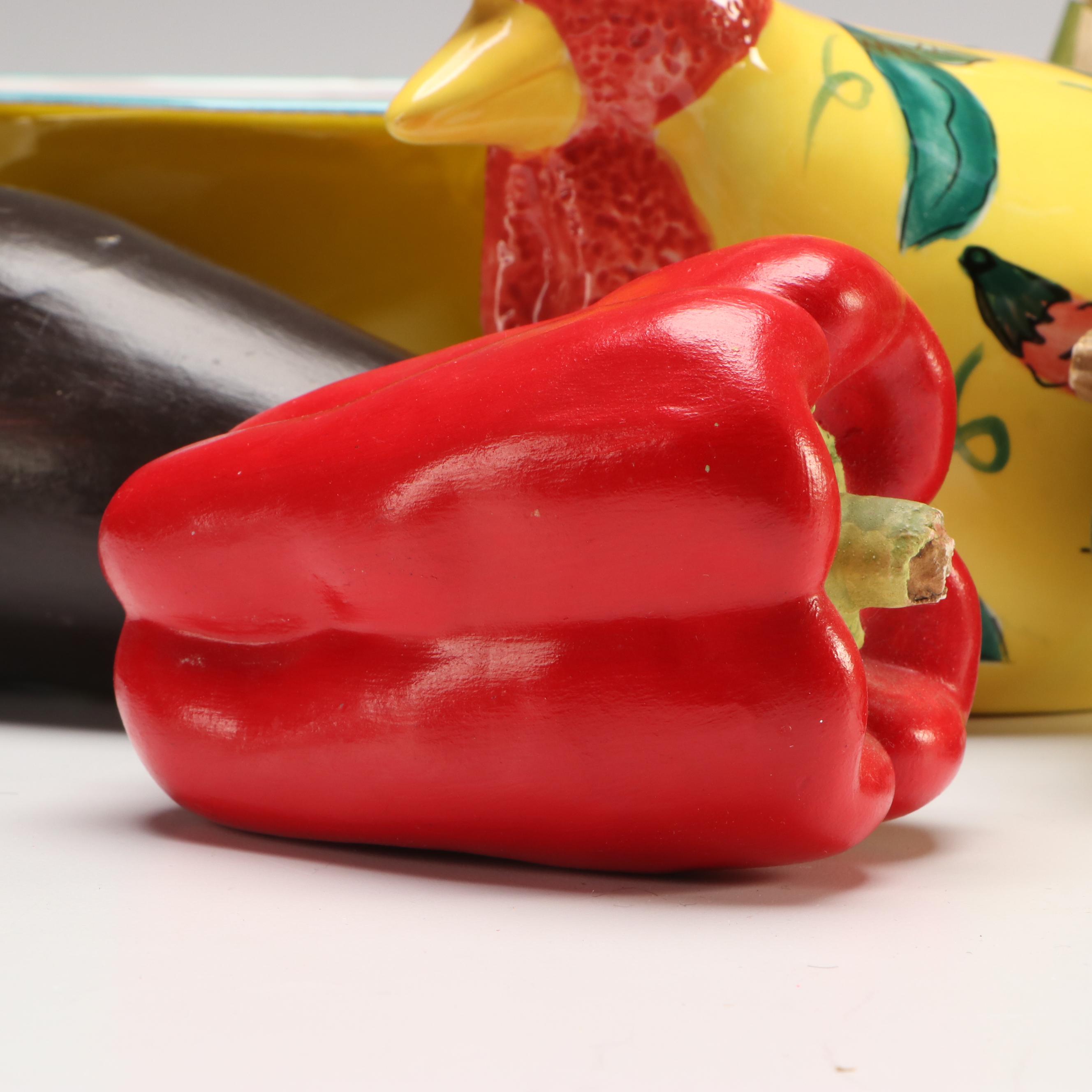 Ceramic and Glass Vegetable Sculptures with Other Serveware and Table Décor