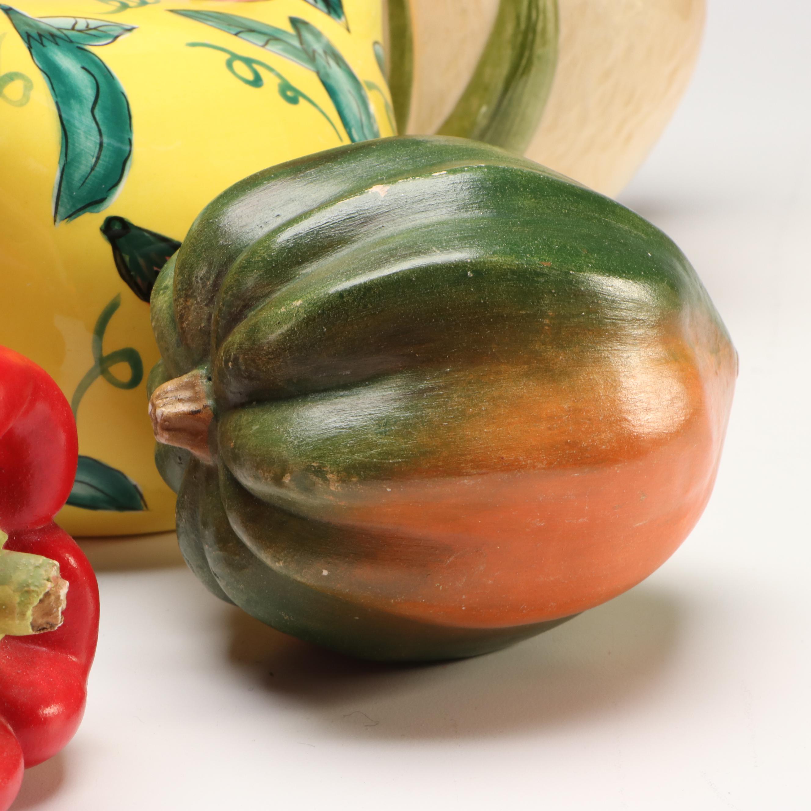 Ceramic and Glass Vegetable Sculptures with Other Serveware and Table Décor