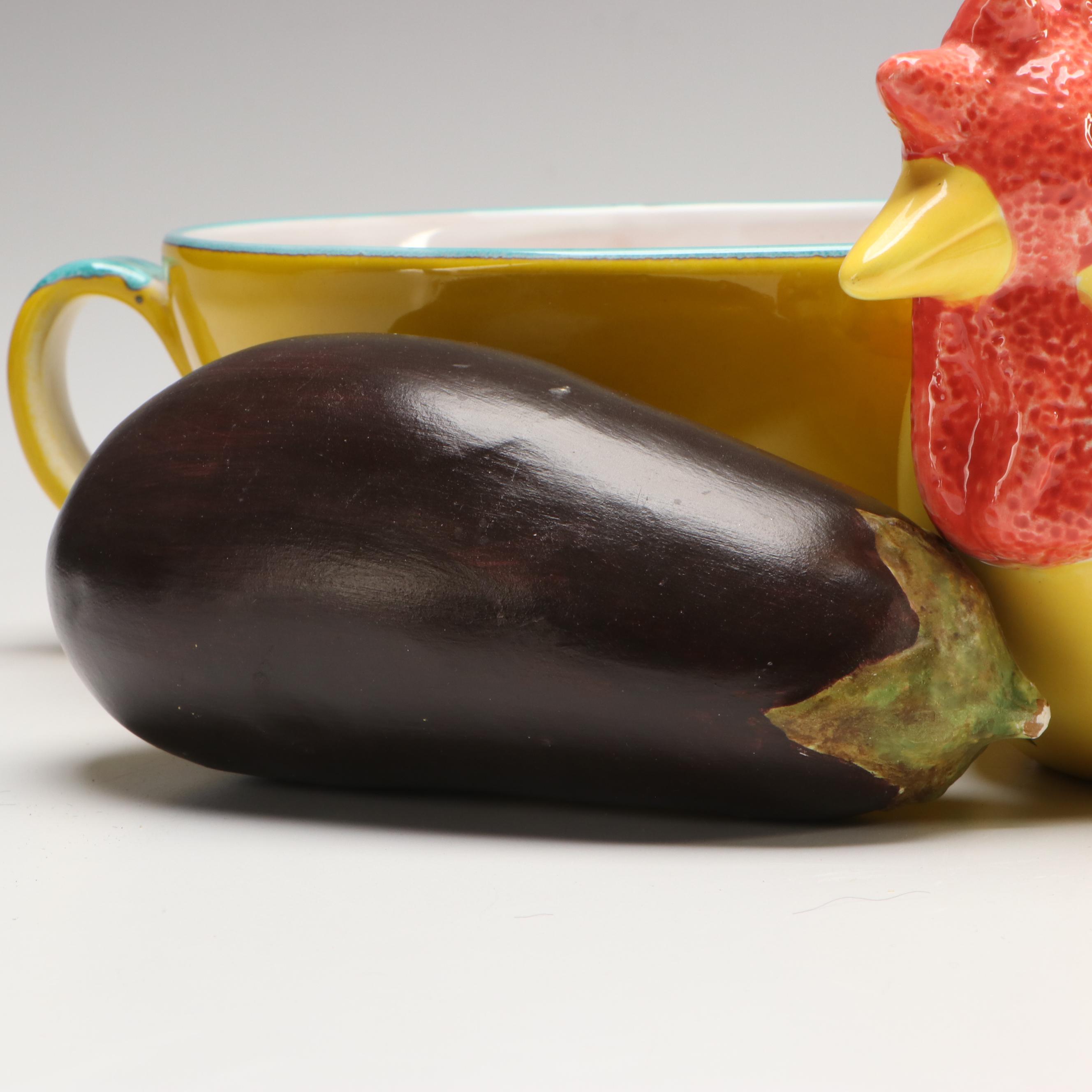 Ceramic and Glass Vegetable Sculptures with Other Serveware and Table Décor