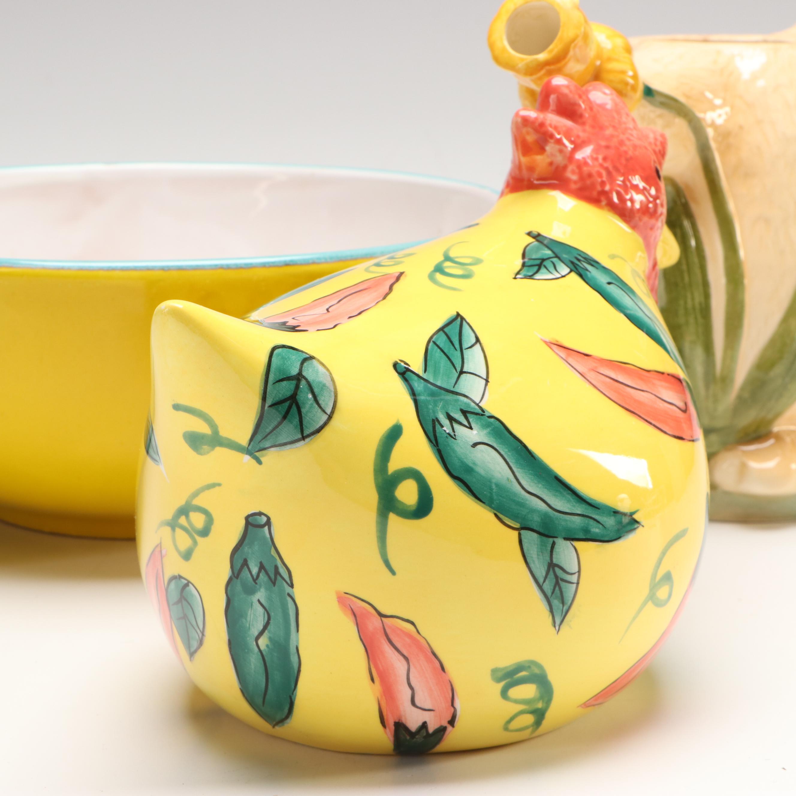 Ceramic and Glass Vegetable Sculptures with Other Serveware and Table Décor