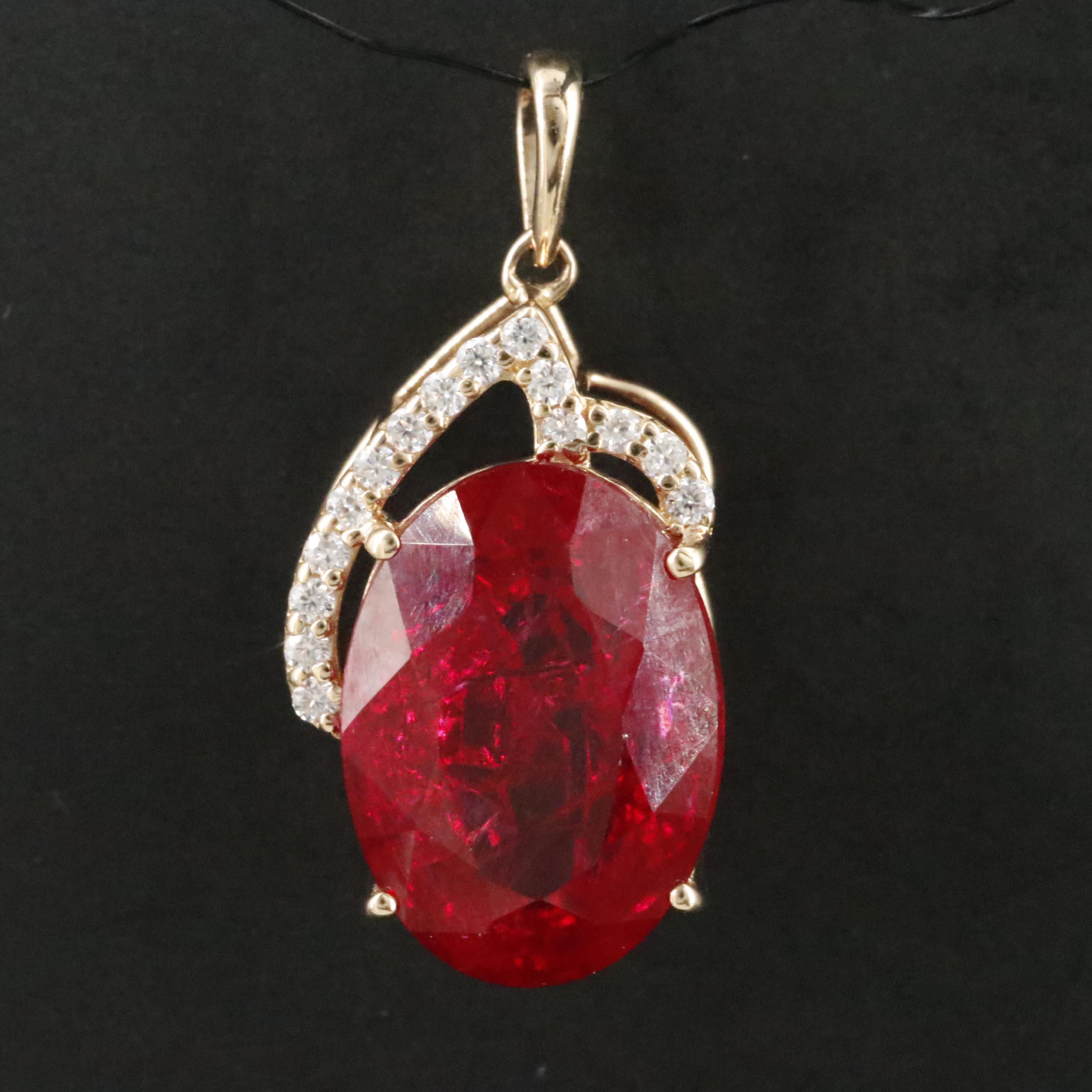 14K 6.61 CT Ruby and Moissanite Pendant