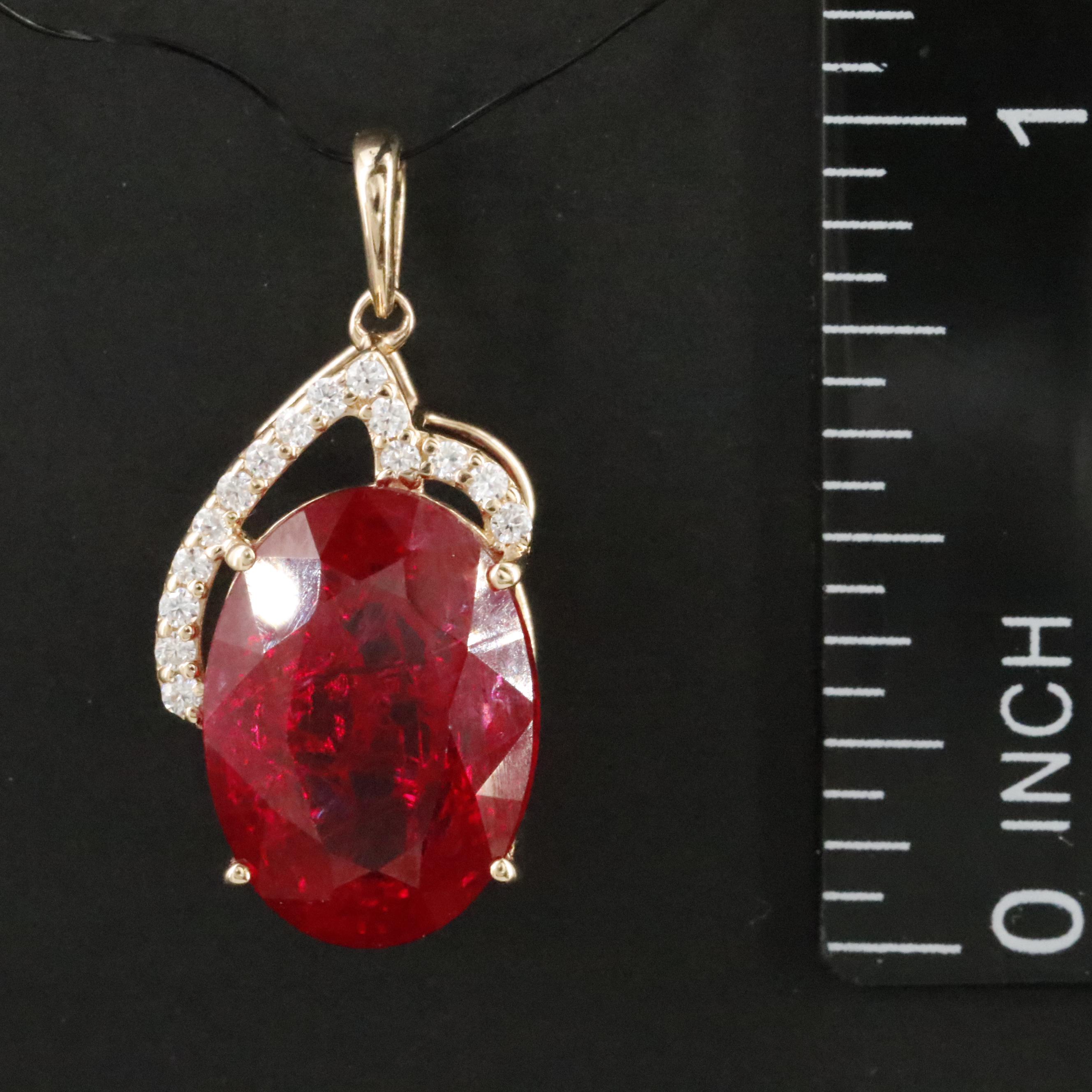 14K 6.61 CT Ruby and Moissanite Pendant