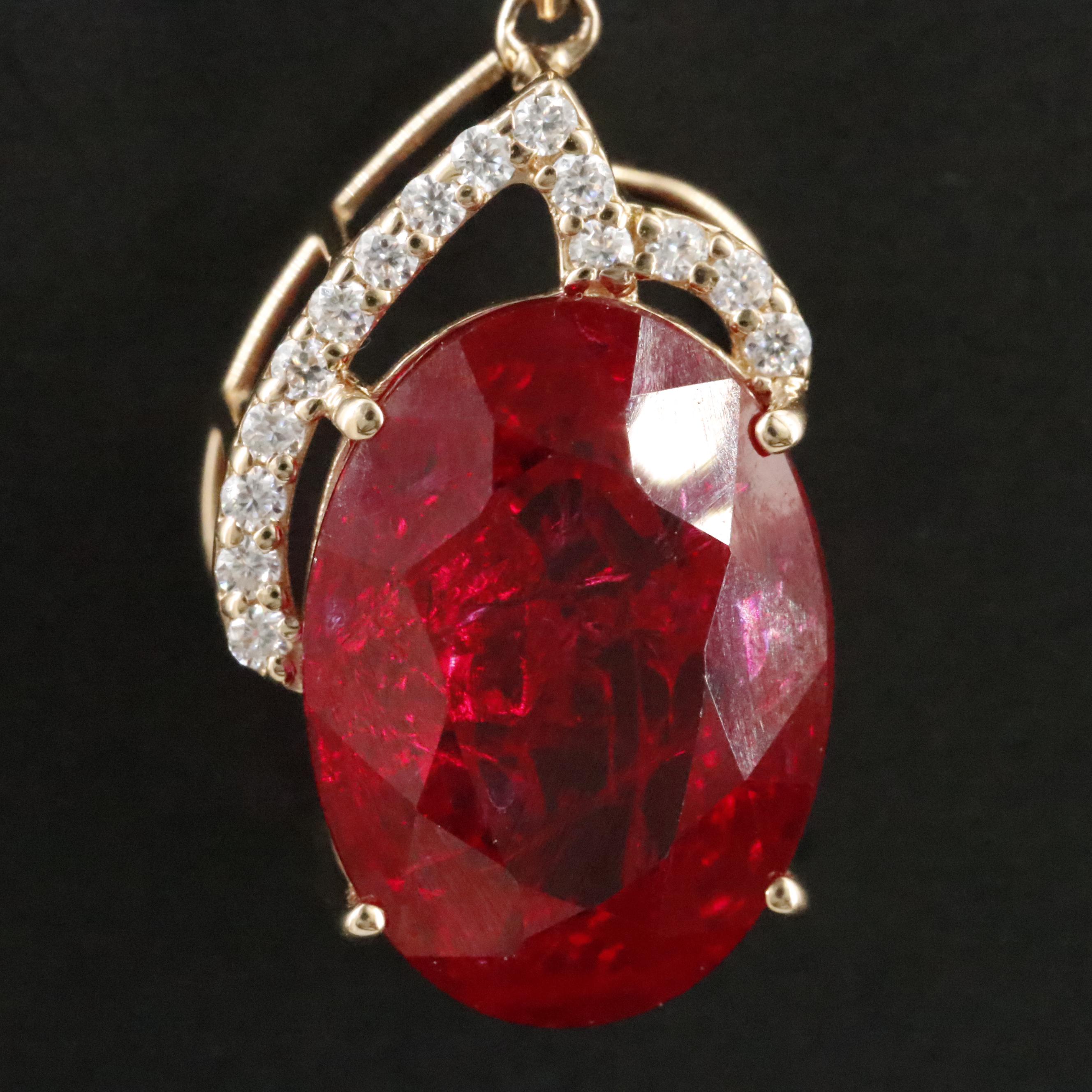 14K 6.61 CT Ruby and Moissanite Pendant