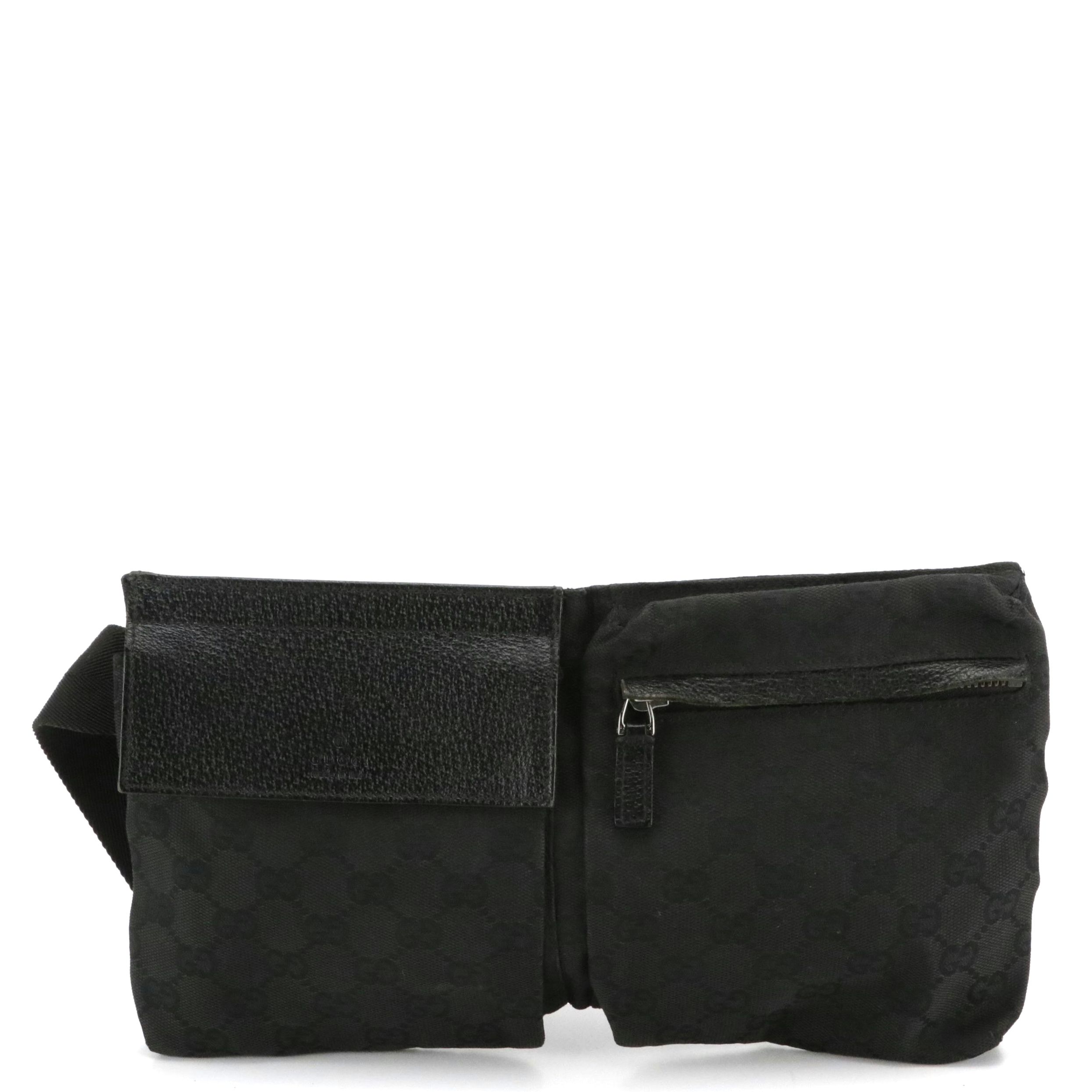 Gucci Waist Belt Bag in Black GG Canvas and Leather