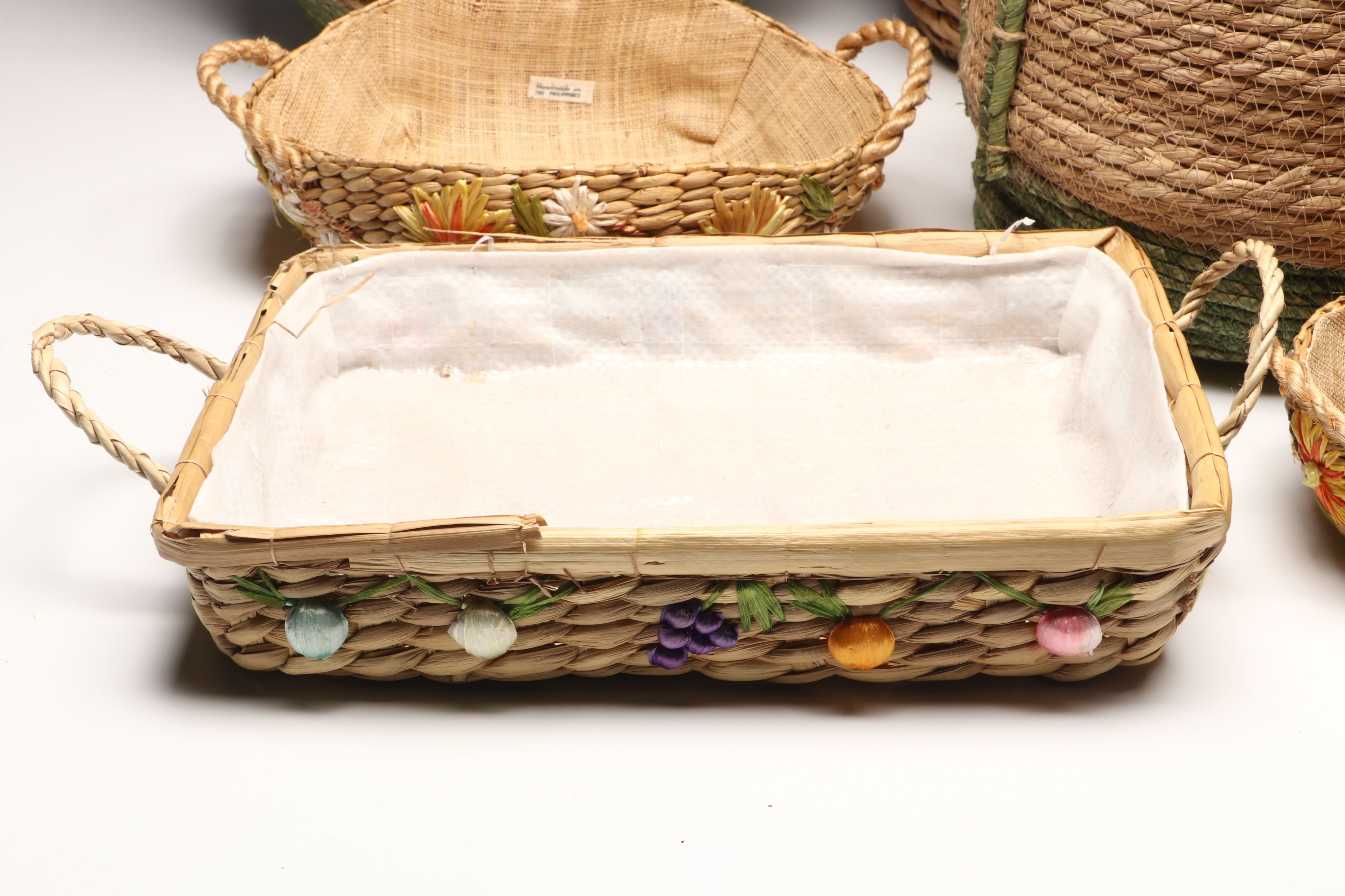 Filipino Handwoven Water Hyacinth Baskets with Other Woven Rattan Baskets