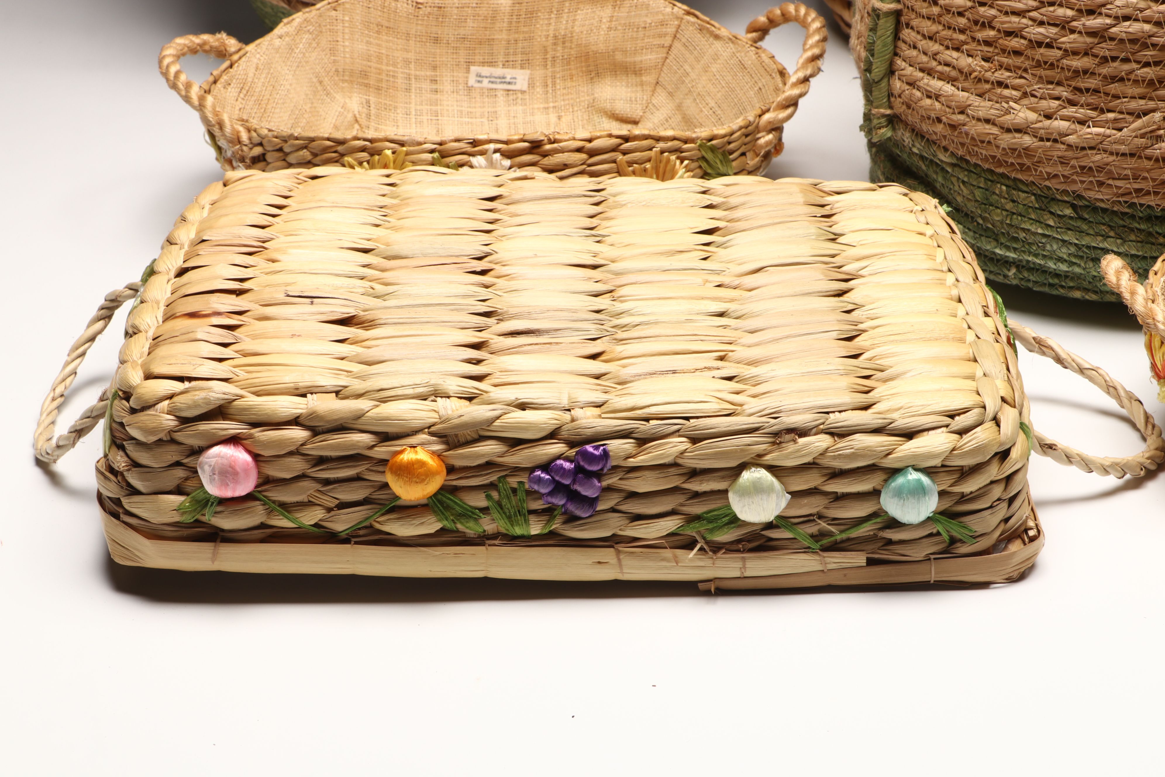 Filipino Handwoven Water Hyacinth Baskets with Other Woven Rattan Baskets