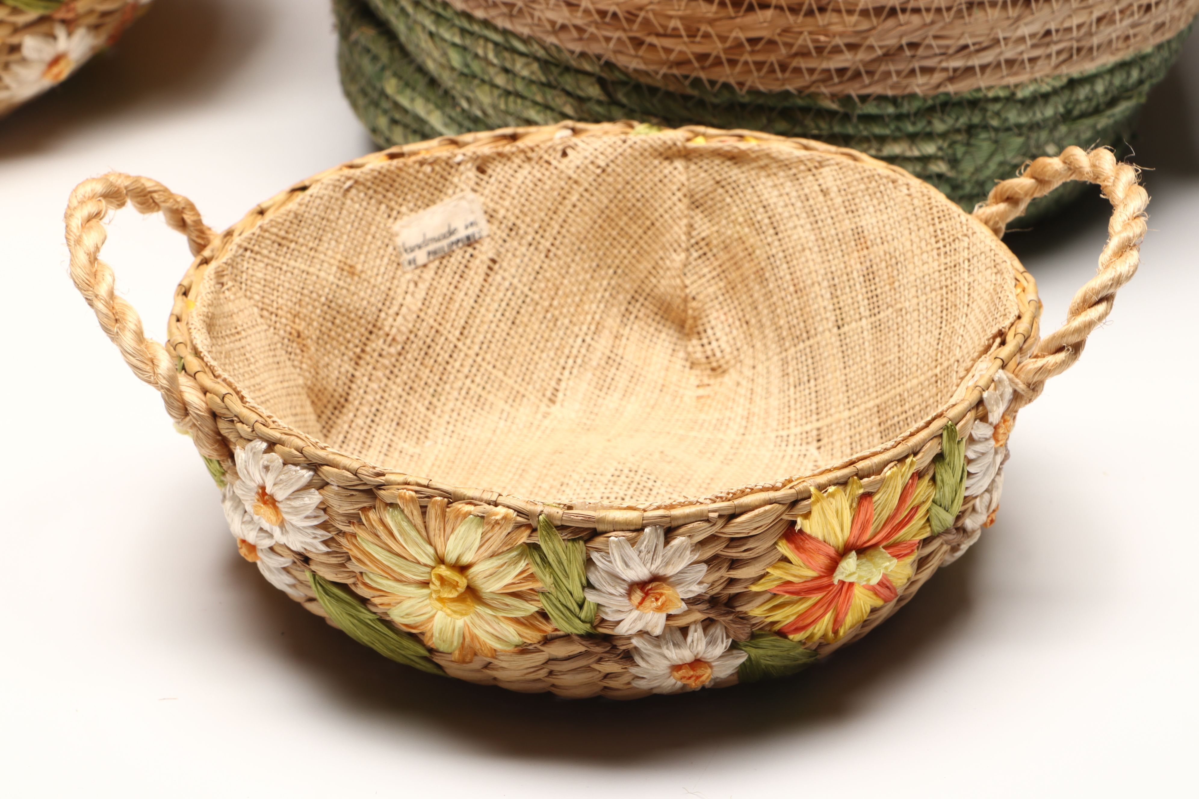 Filipino Handwoven Water Hyacinth Baskets with Other Woven Rattan Baskets