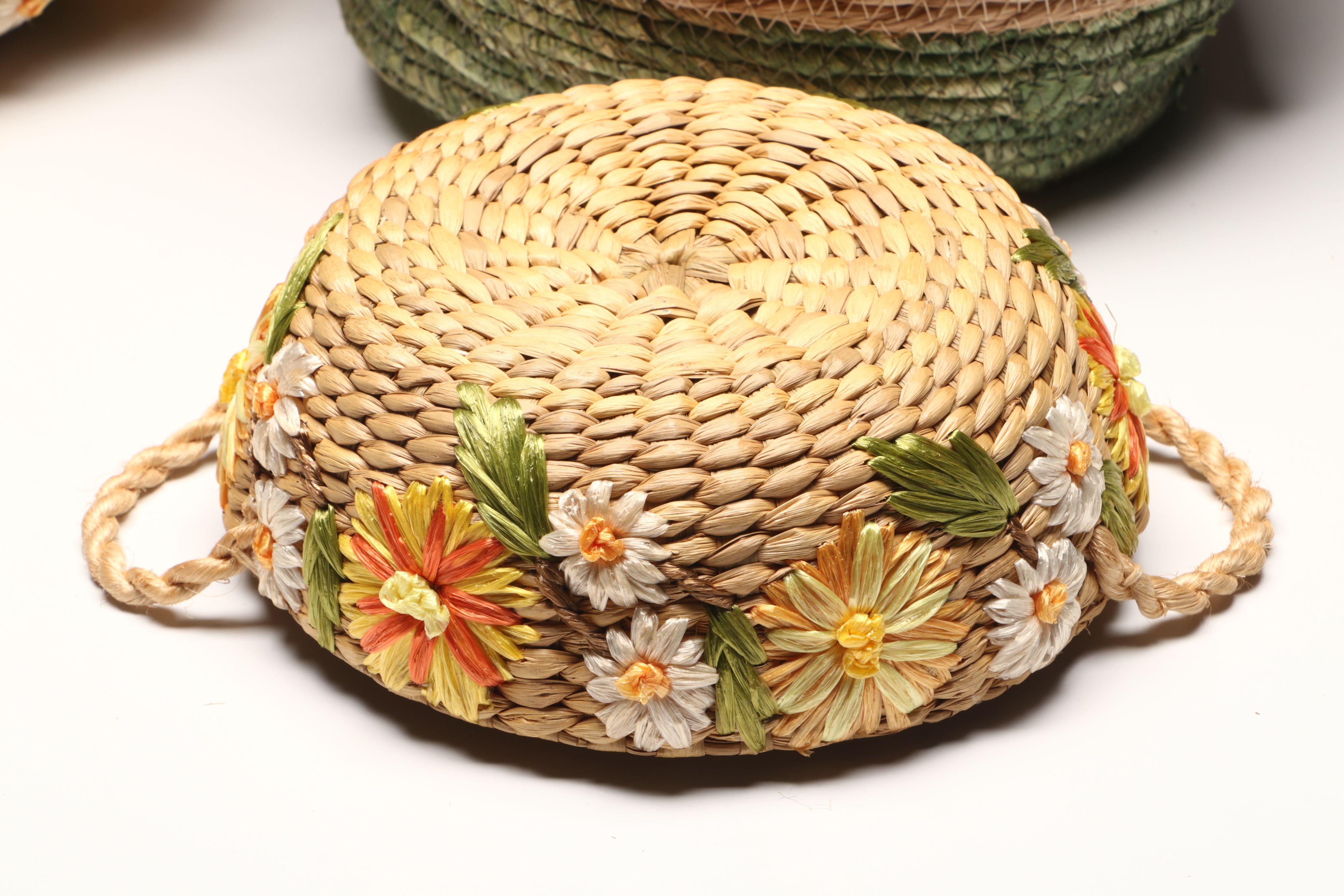 Filipino Handwoven Water Hyacinth Baskets with Other Woven Rattan Baskets