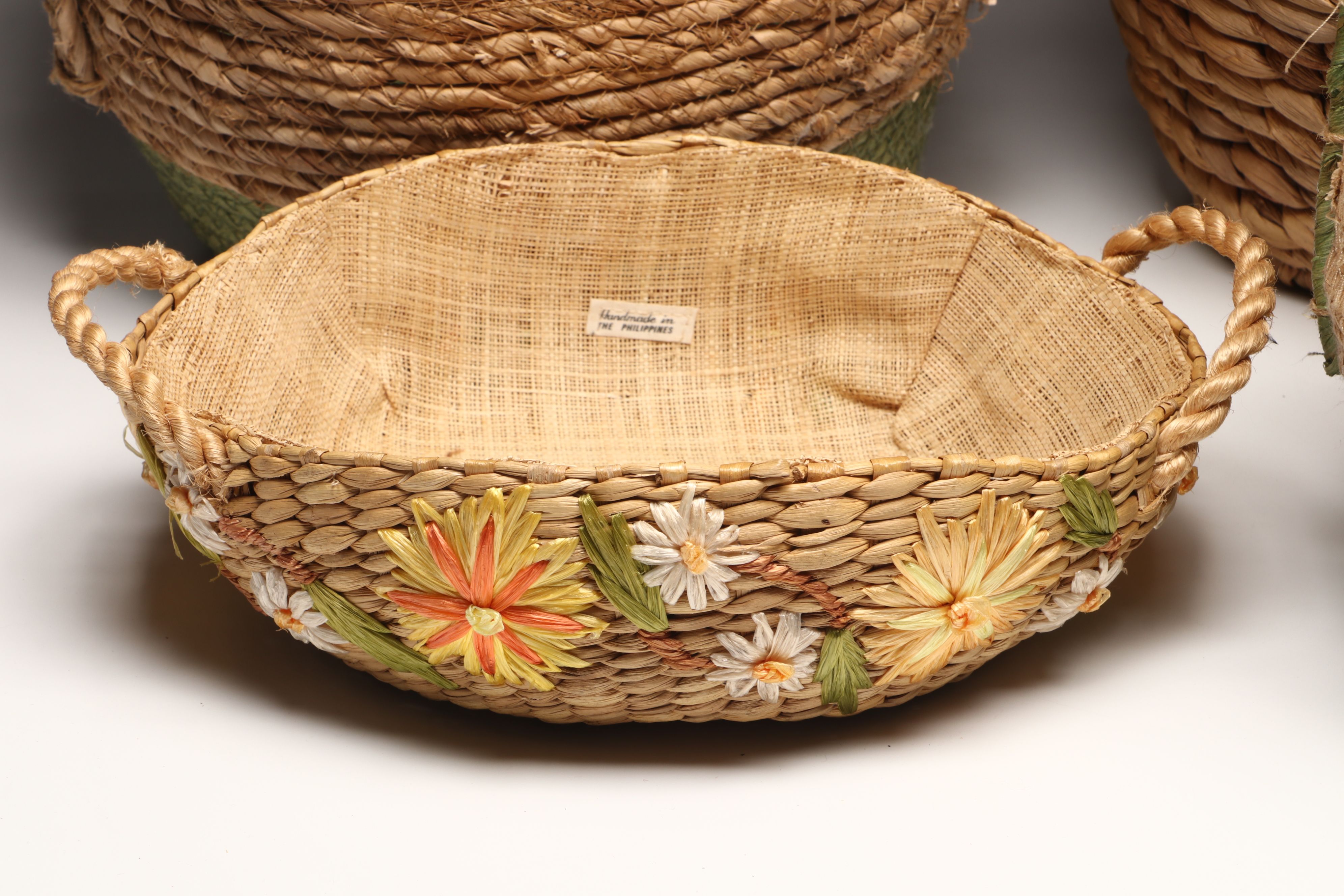 Filipino Handwoven Water Hyacinth Baskets with Other Woven Rattan Baskets