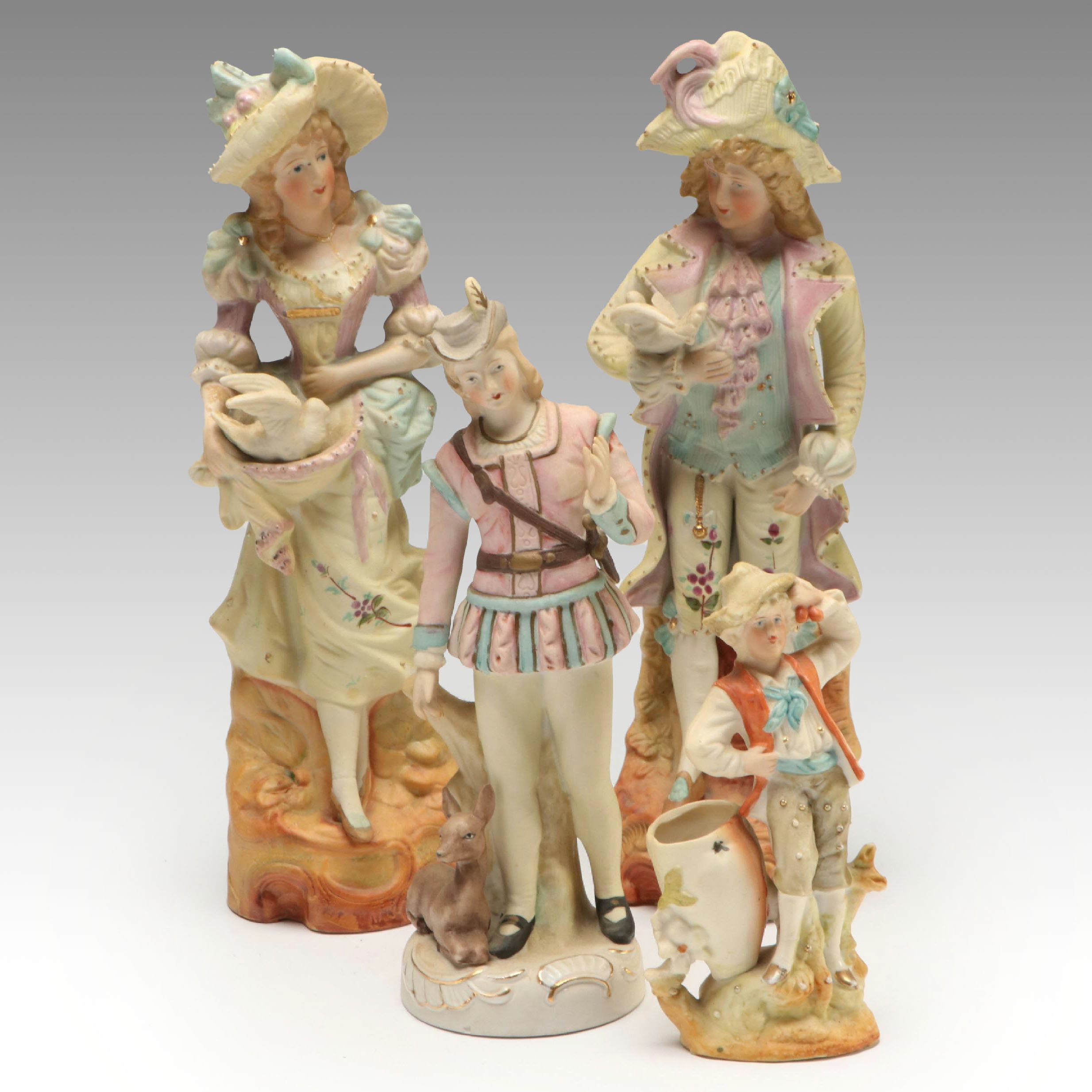 Victorian Style Hand-Painted Bisque Porcelain Figurines