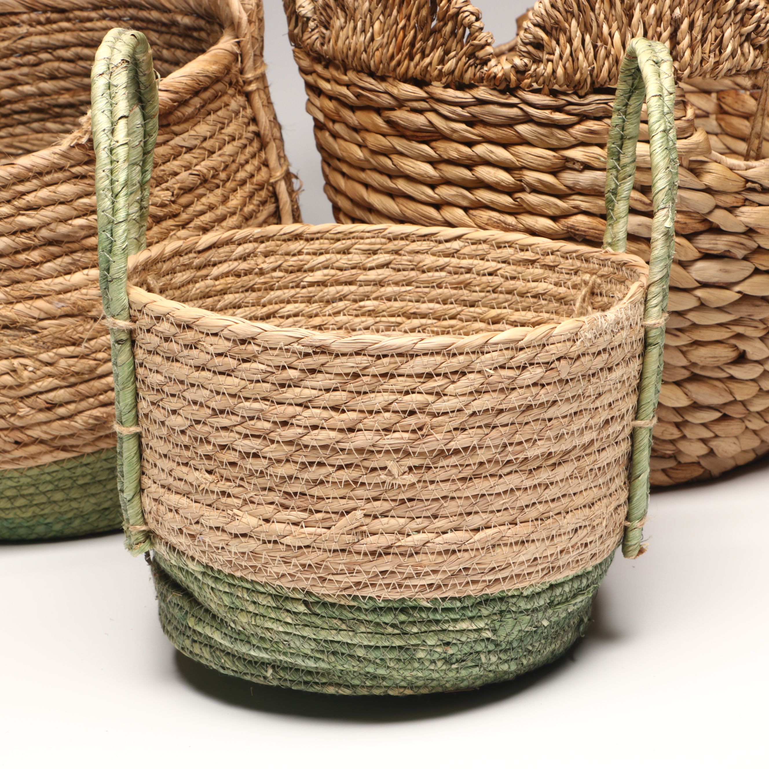 Filipino Handwoven Water Hyacinth Baskets with Other Woven Rattan Baskets