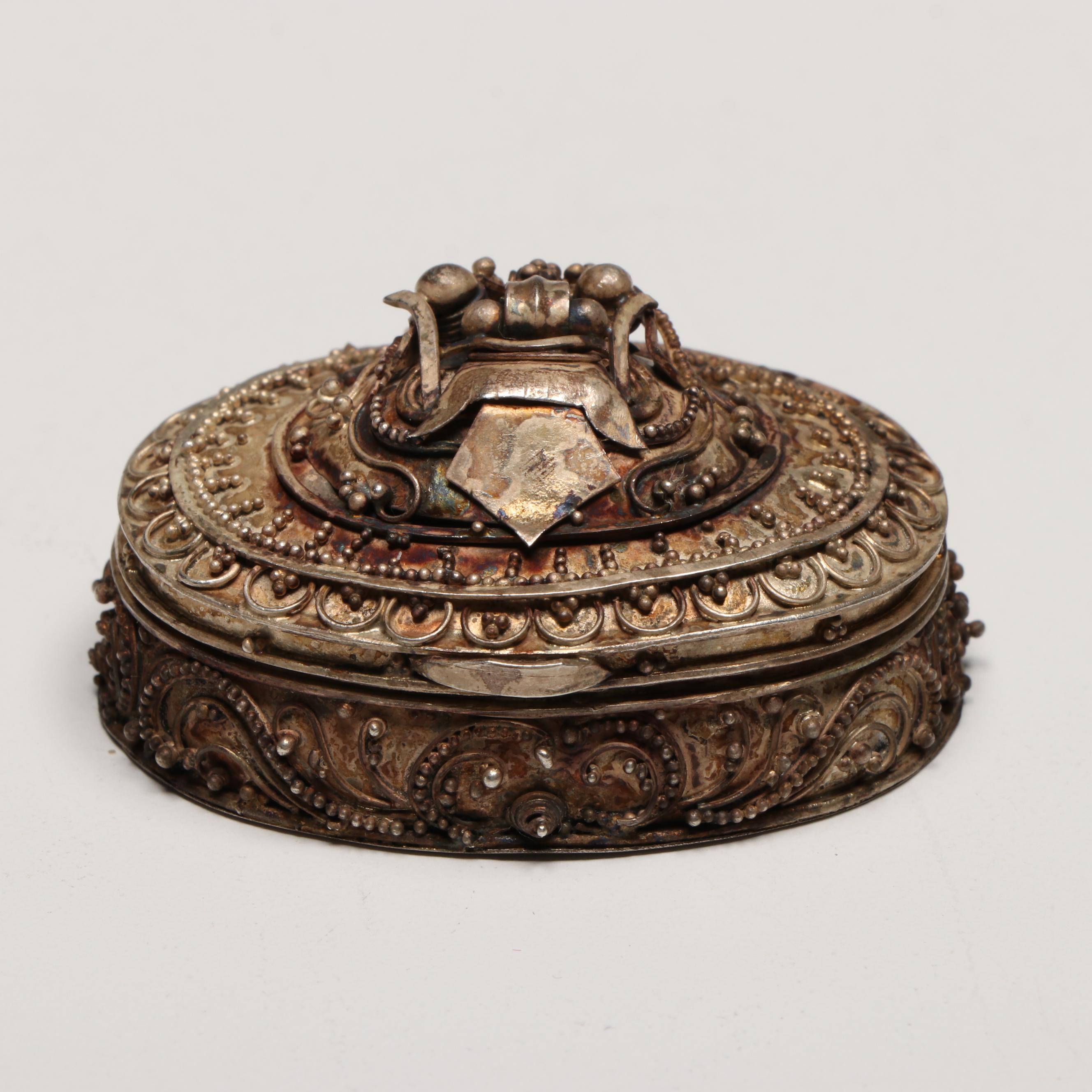 Engraved Silver Plate with Other Metal Vintage Decorative Pill Boxes