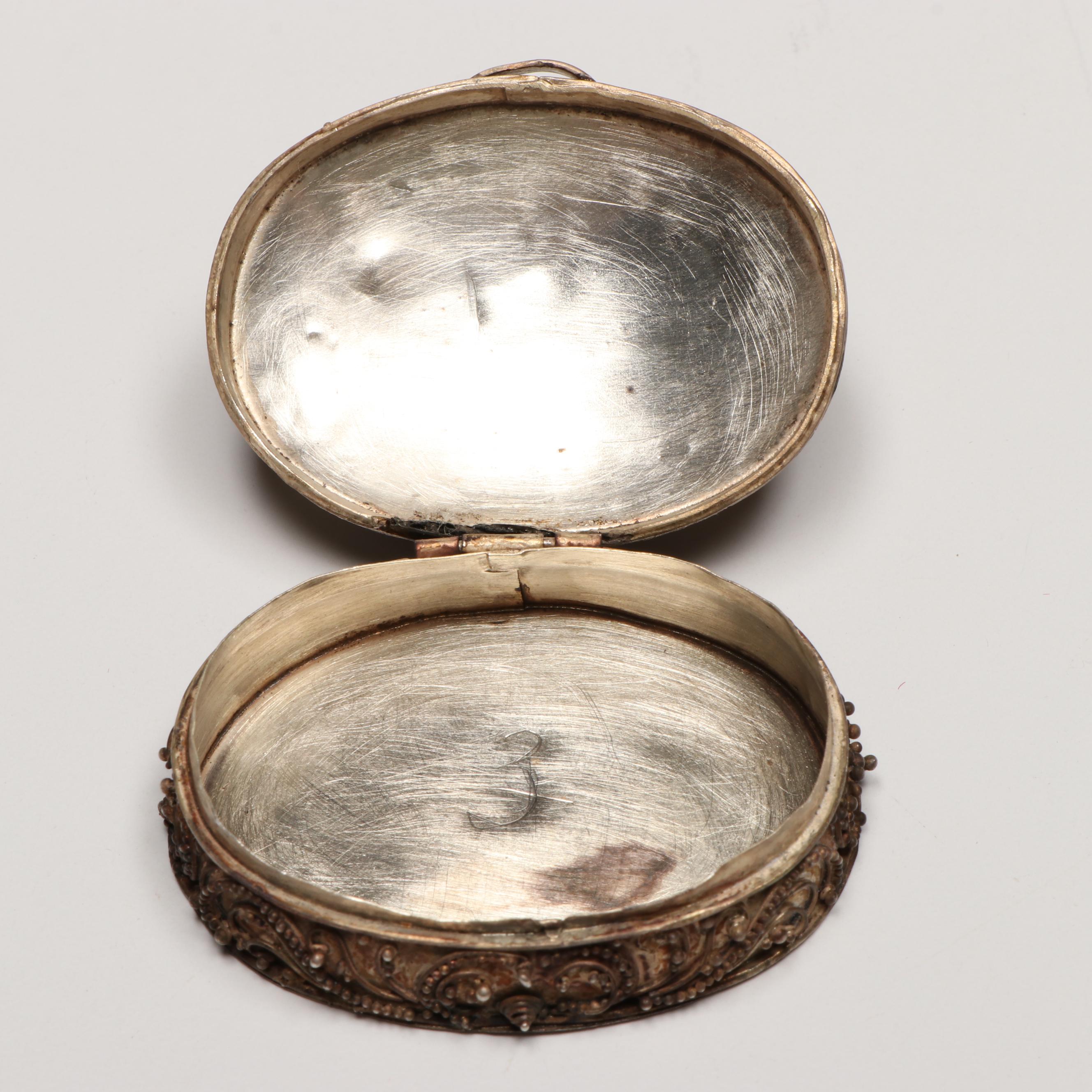 Engraved Silver Plate with Other Metal Vintage Decorative Pill Boxes