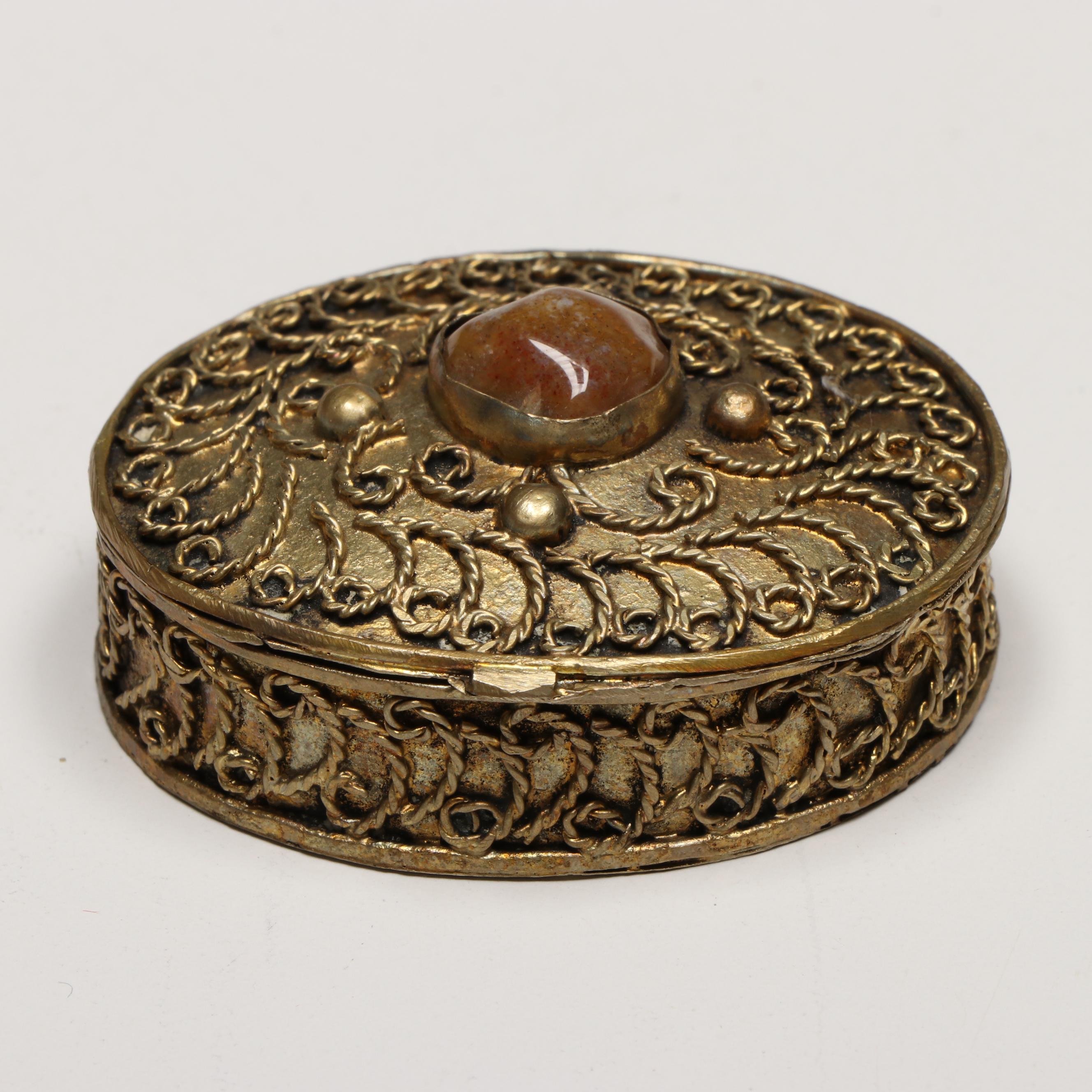 Engraved Silver Plate with Other Metal Vintage Decorative Pill Boxes