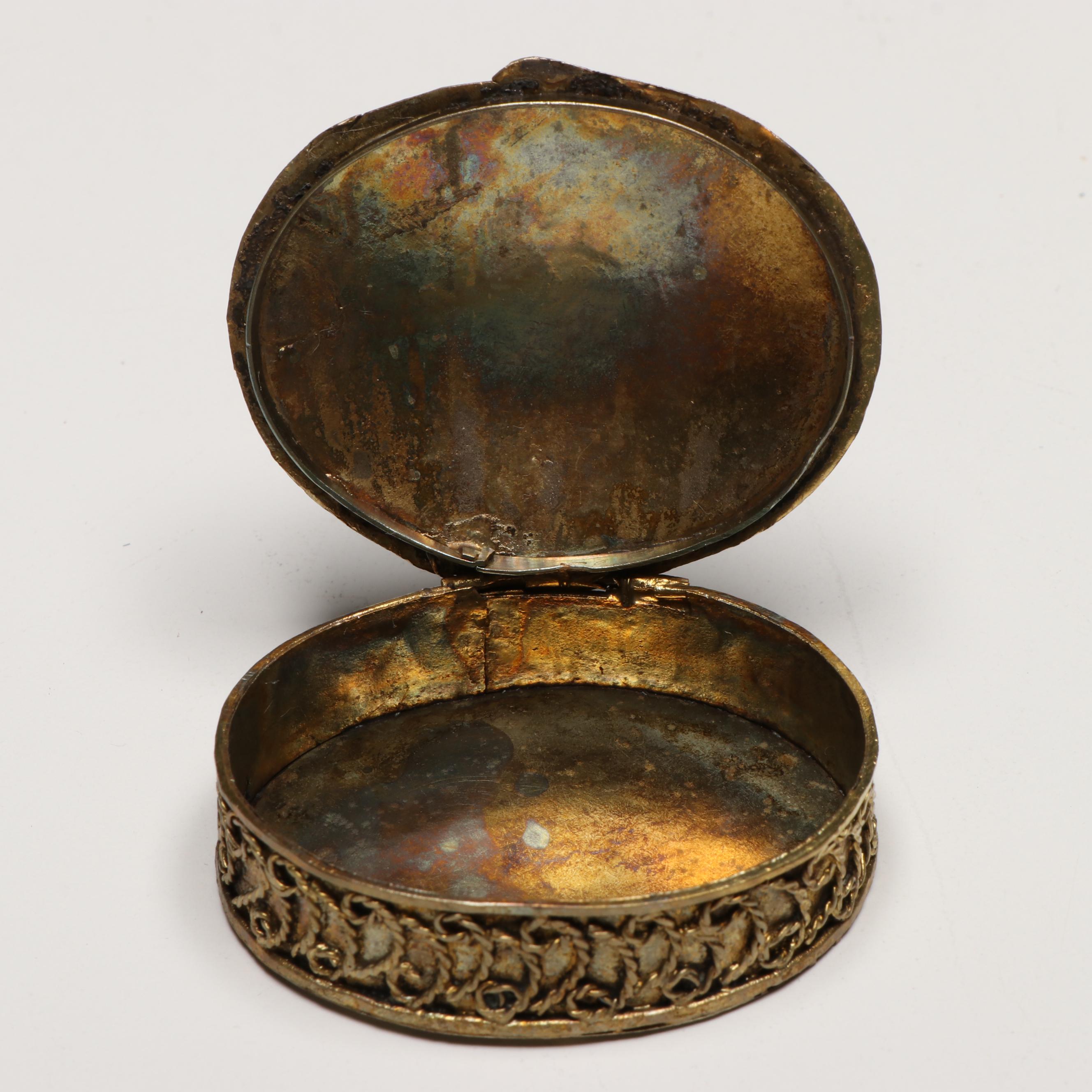 Engraved Silver Plate with Other Metal Vintage Decorative Pill Boxes