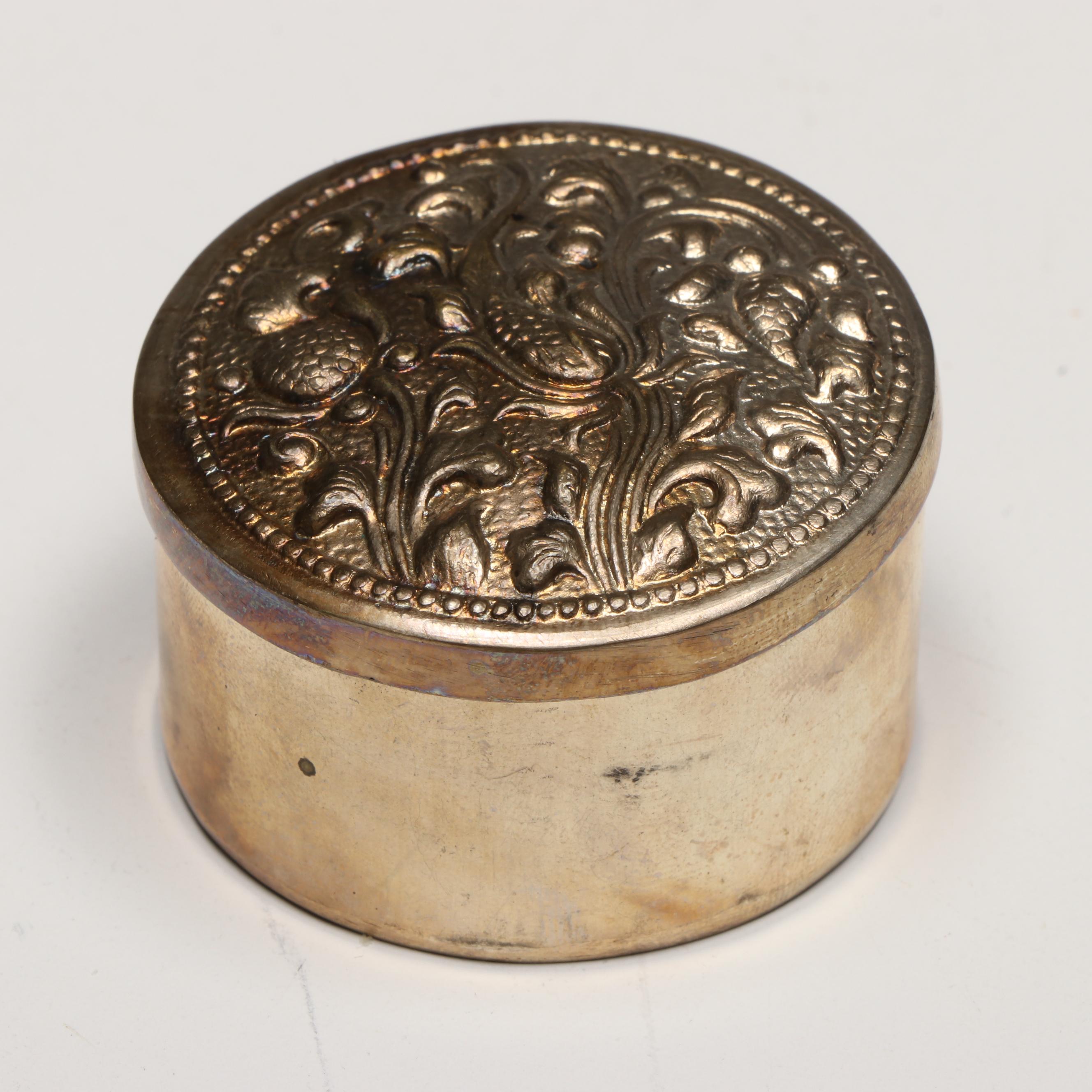 Engraved Silver Plate with Other Metal Vintage Decorative Pill Boxes