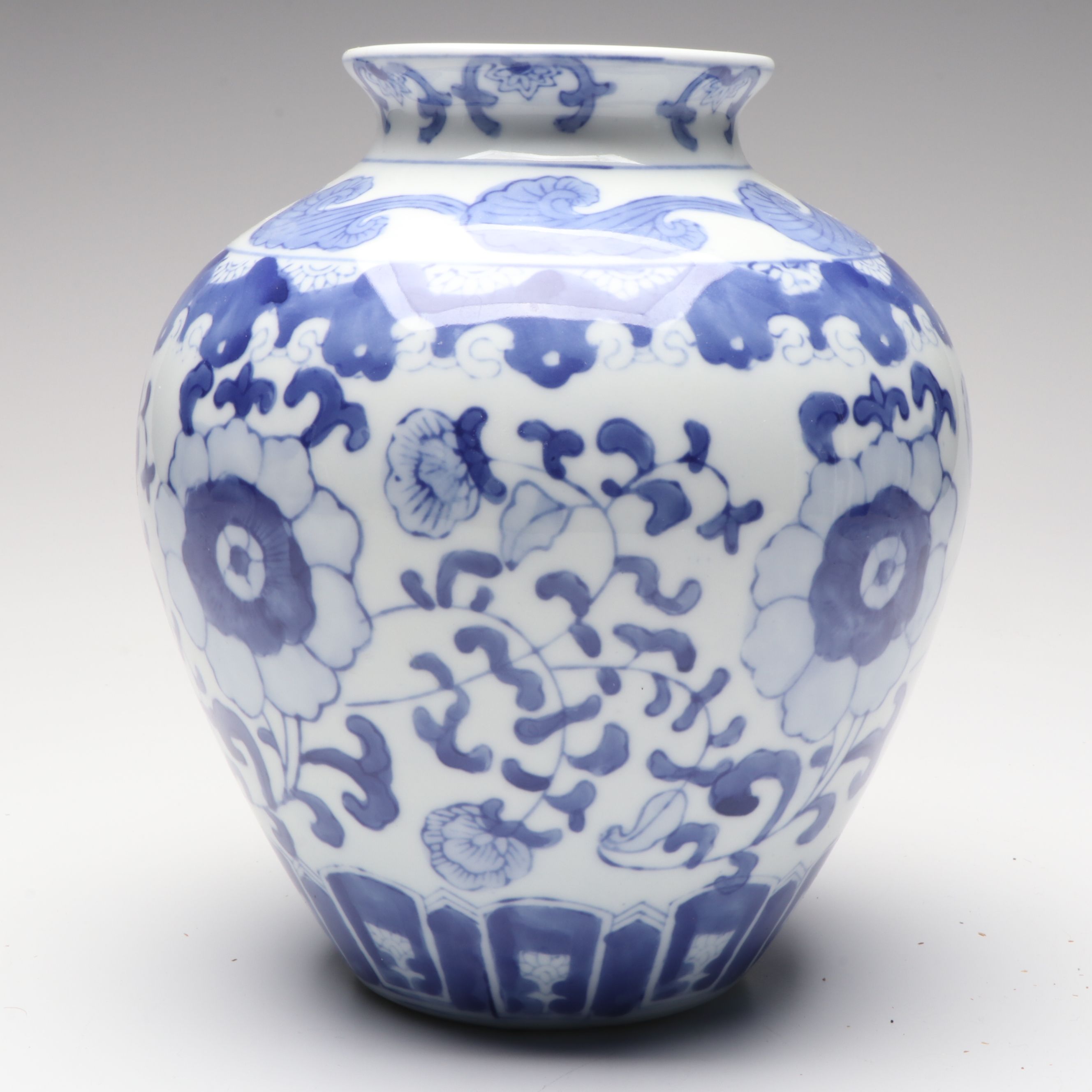 Chinese Morning Glory Vine Blue and White Porcelain Vase