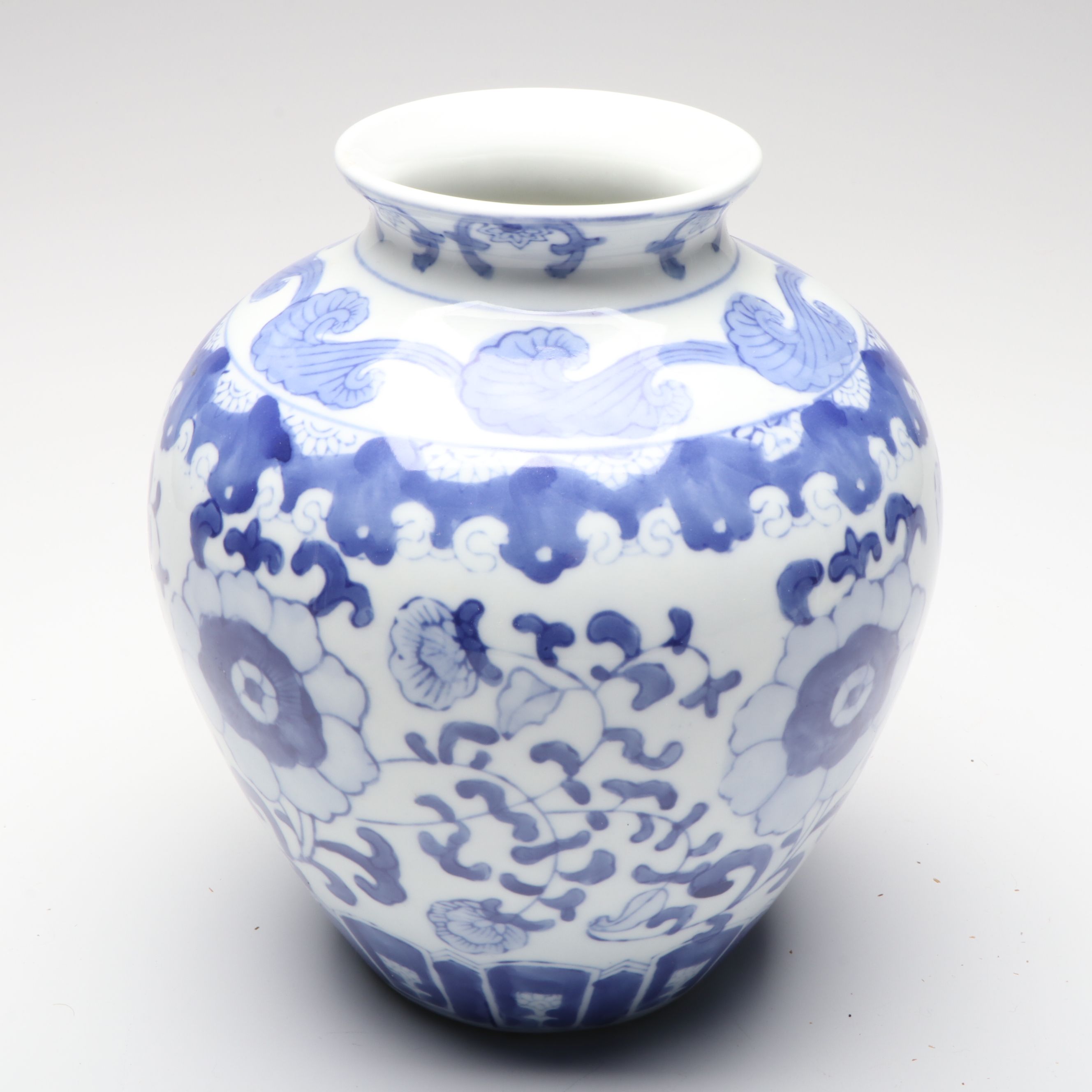 Chinese Morning Glory Vine Blue and White Porcelain Vase