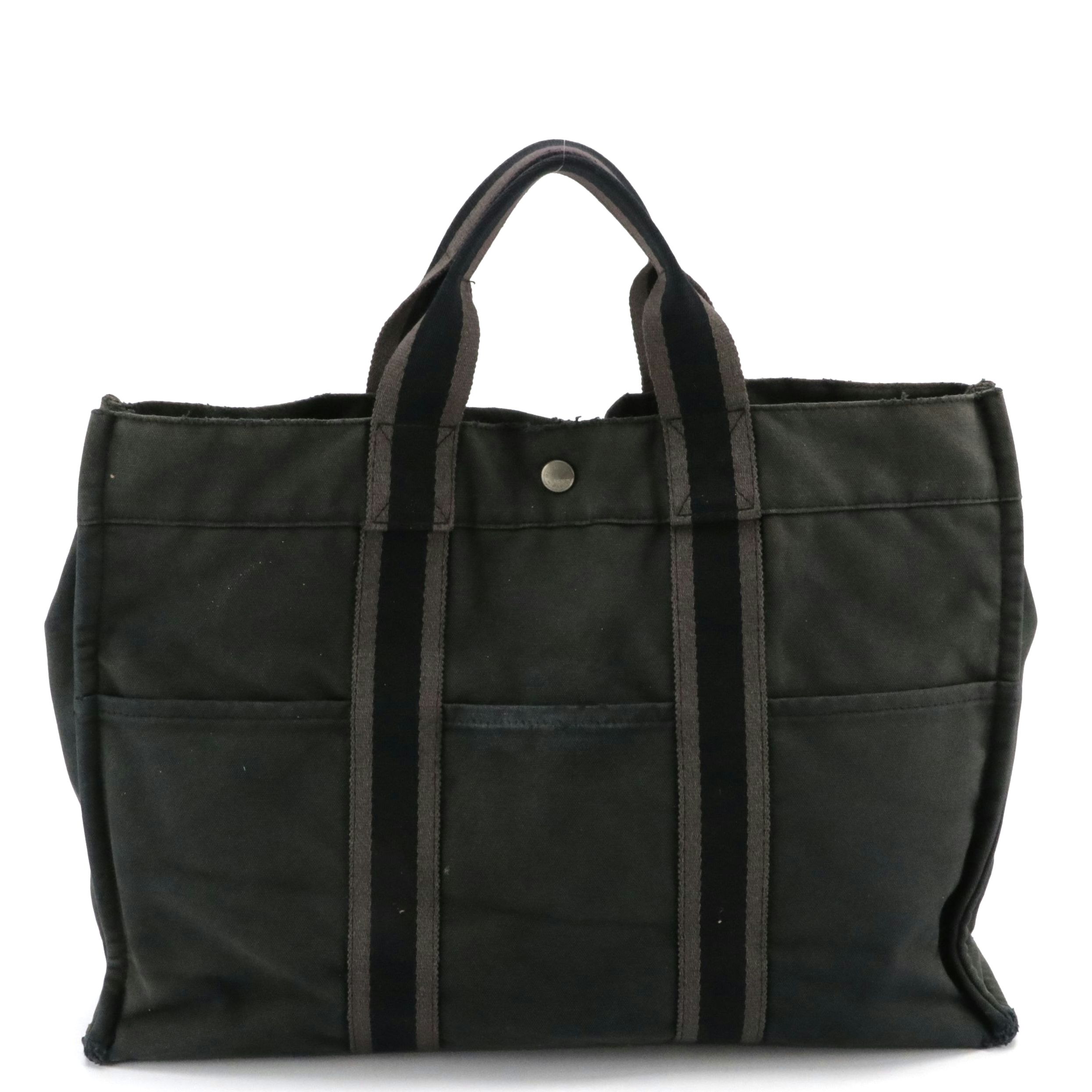 Hermès Fourre-Tout MM in Black and Grey Cotton Canvas
