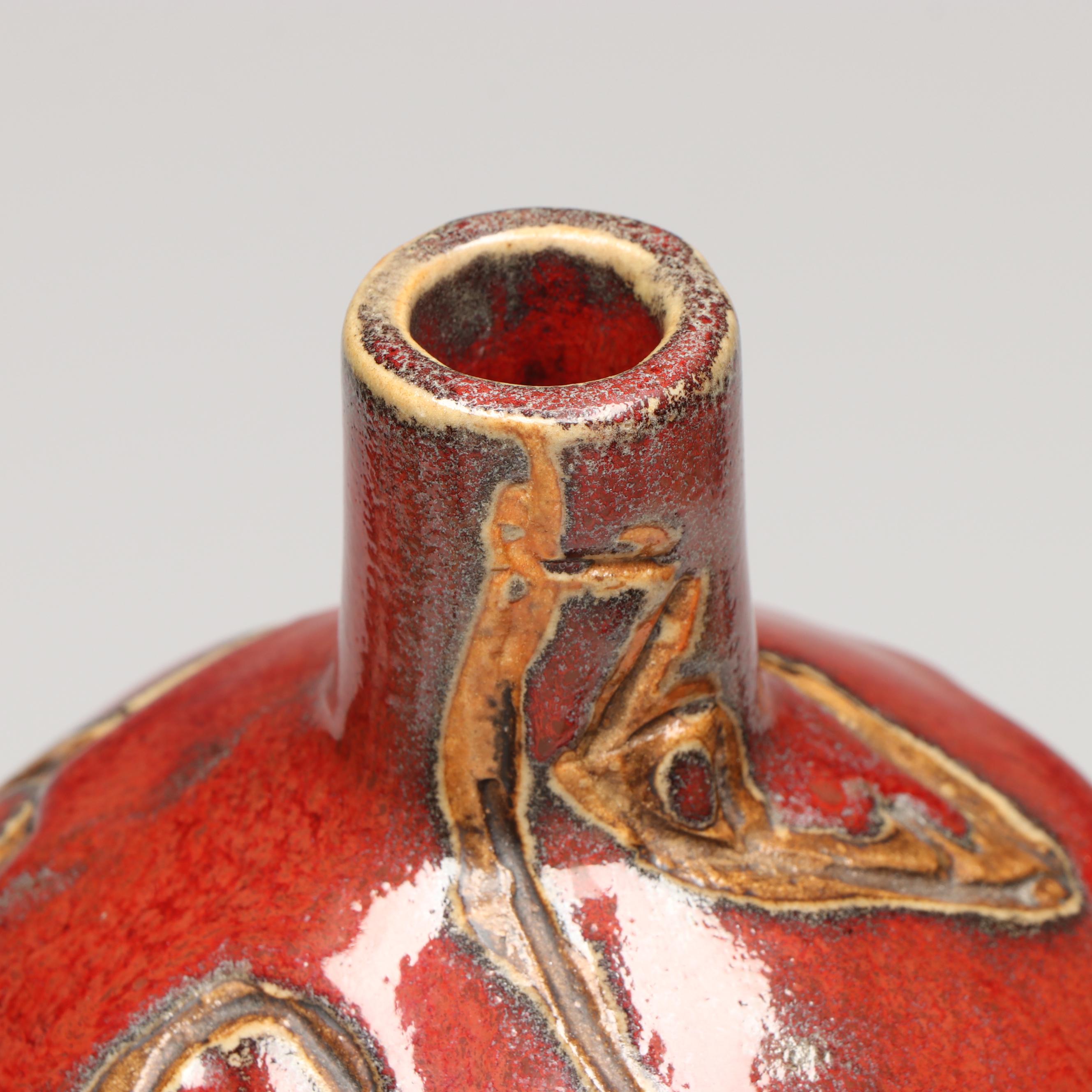 Sgraffito Red Glaze Ceramic Vase