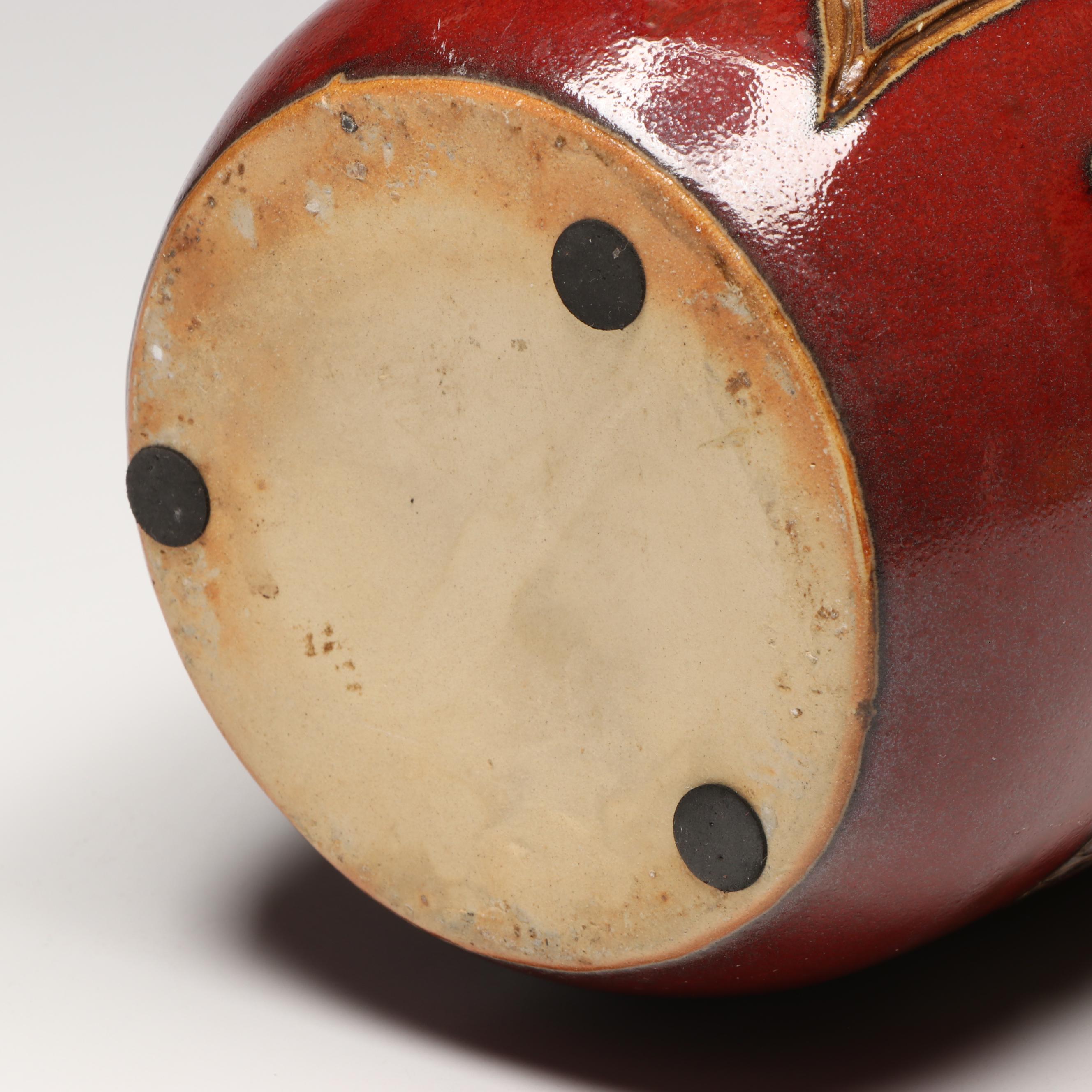 Sgraffito Red Glaze Ceramic Vase