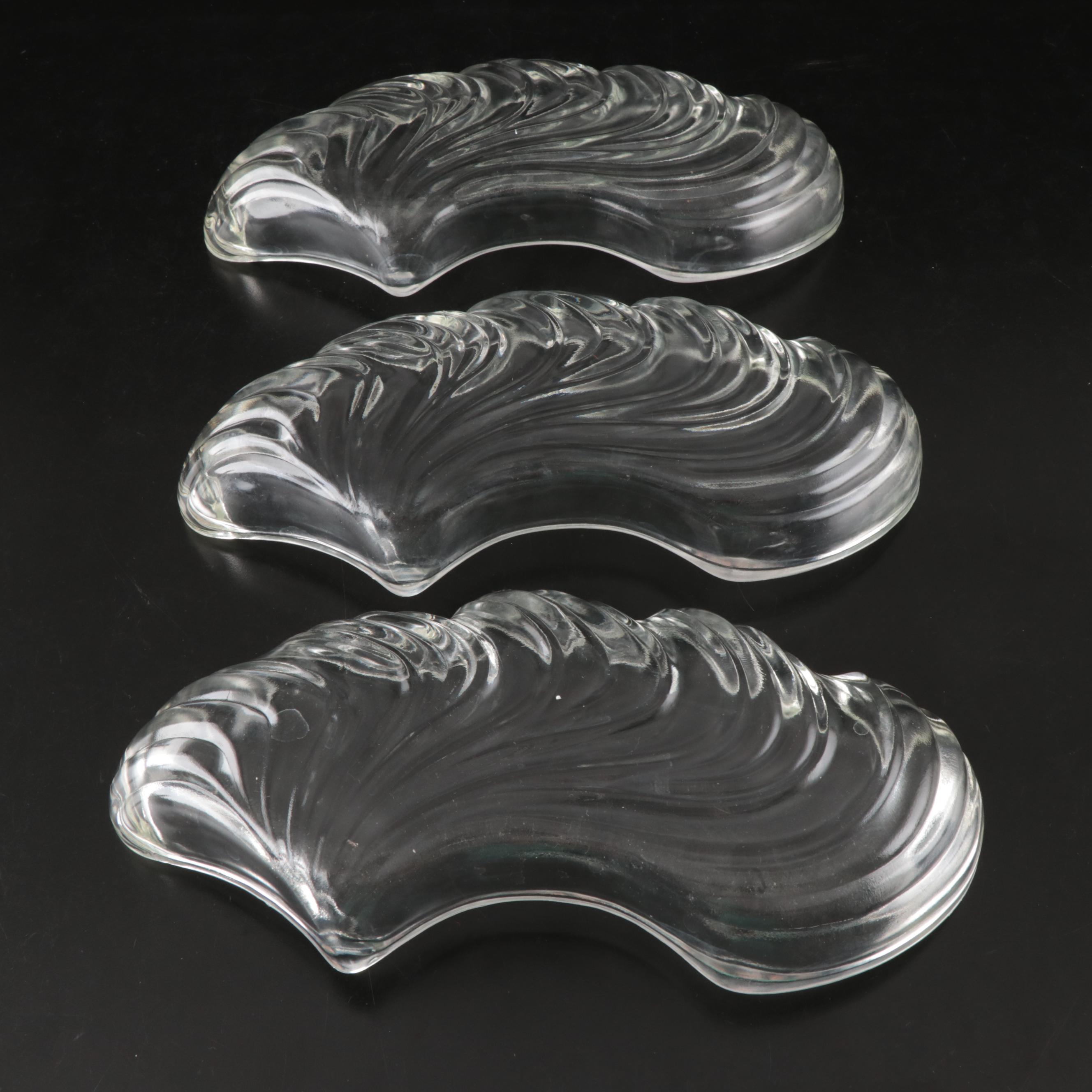 Mid Century Modern Swirl Glass Chip and Dip Trays with Glass Serving Bowl