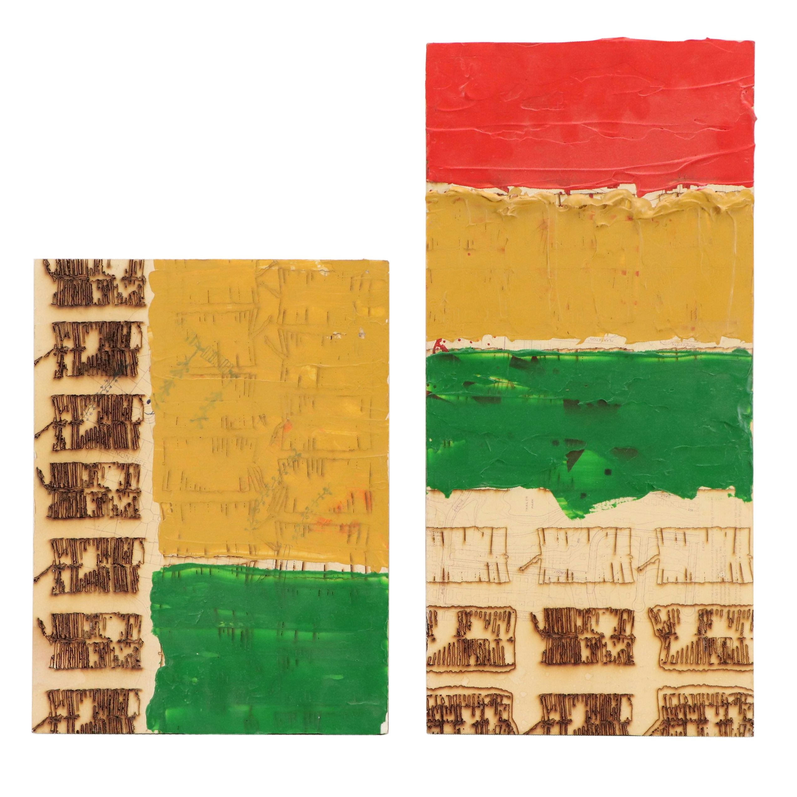 Chris Hoeting Abstract Mixed Media Paintings with Pyrography, 21st Century