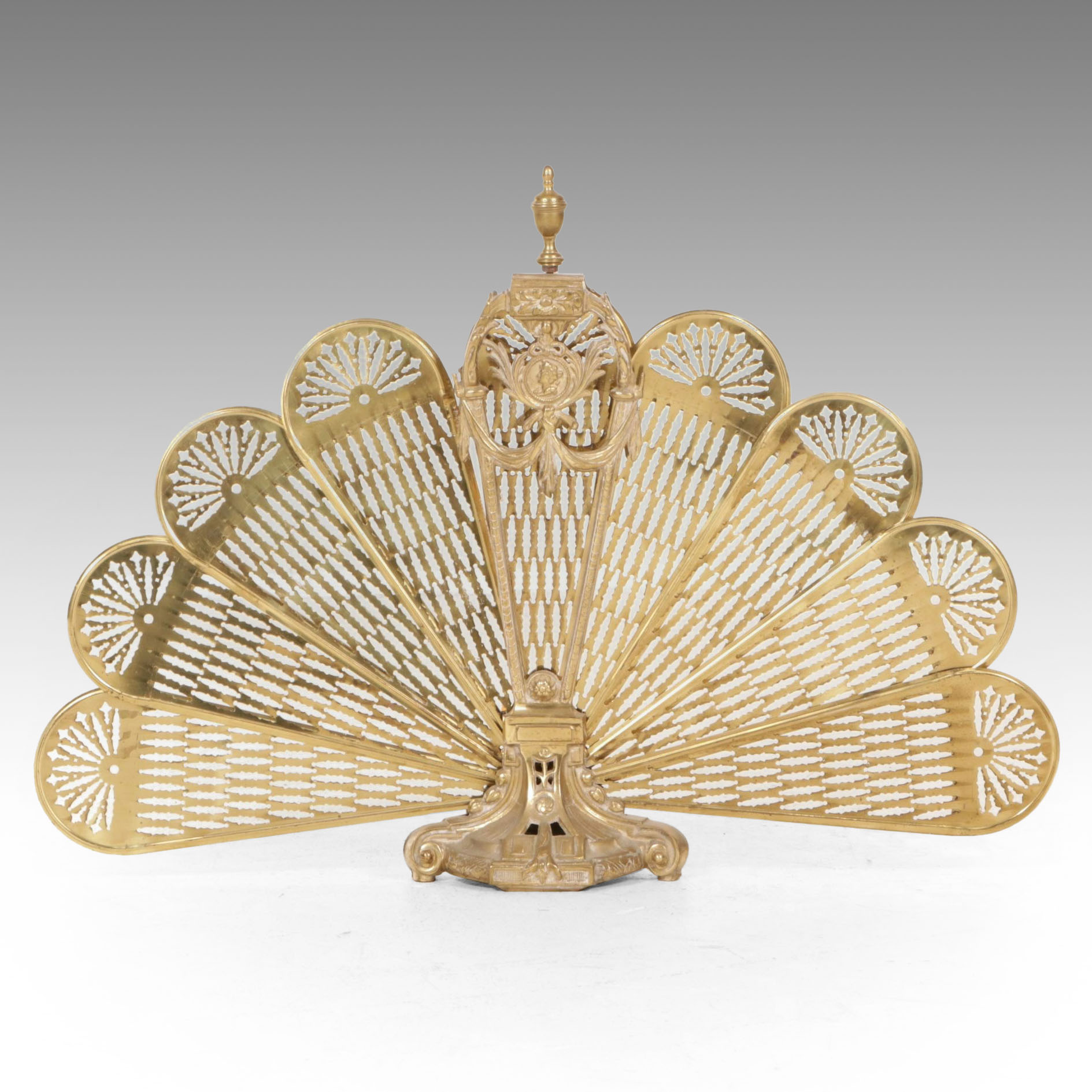 Art Deco Style Brass Peacock Fireplace Screen