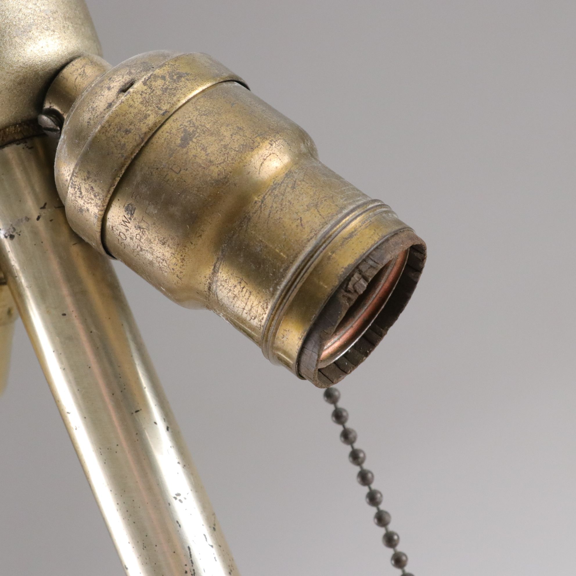 Arts and Crafts Style Lamp with Bent Panel Slag Glass and Filigree Overlay Shade