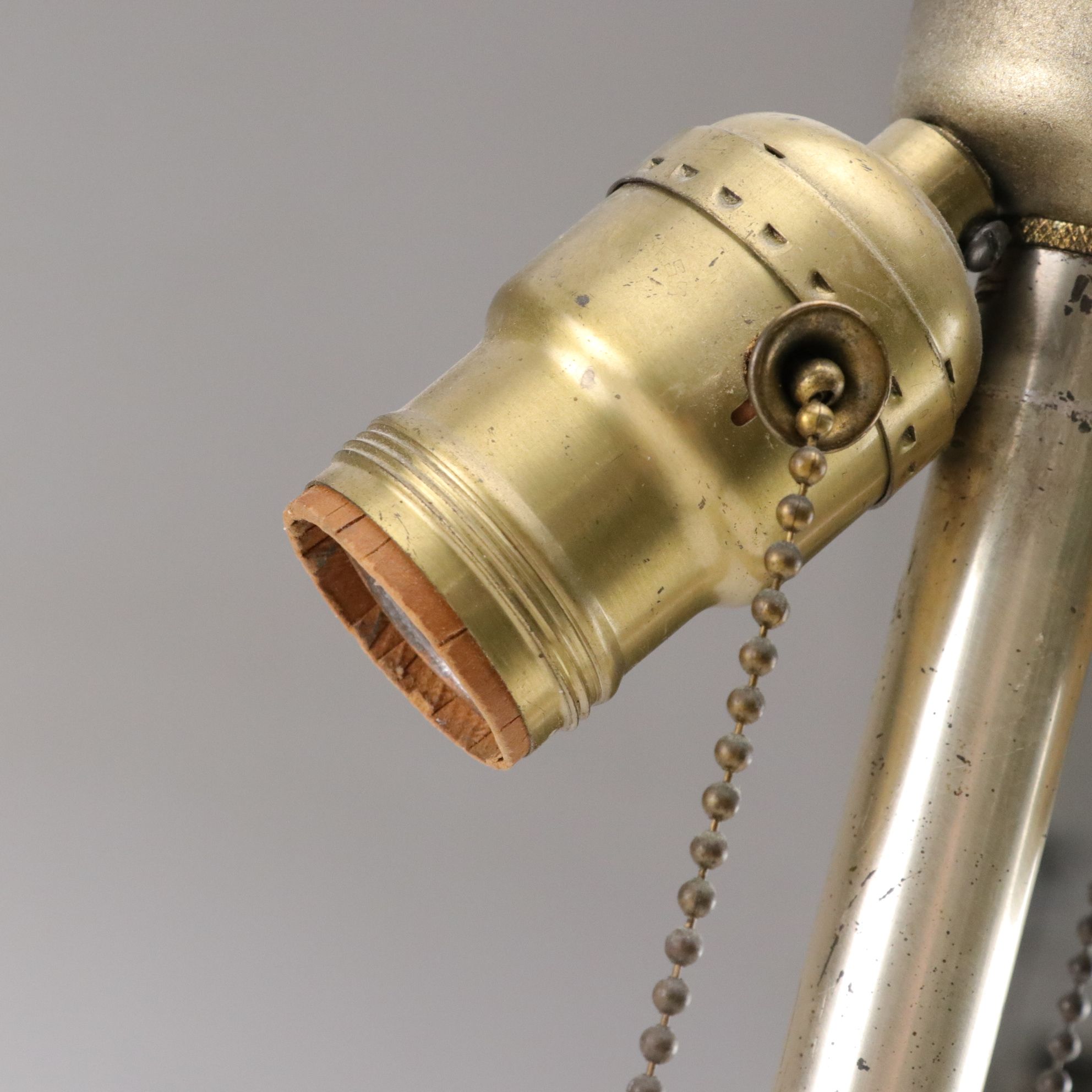 Arts and Crafts Style Lamp with Bent Panel Slag Glass and Filigree Overlay Shade